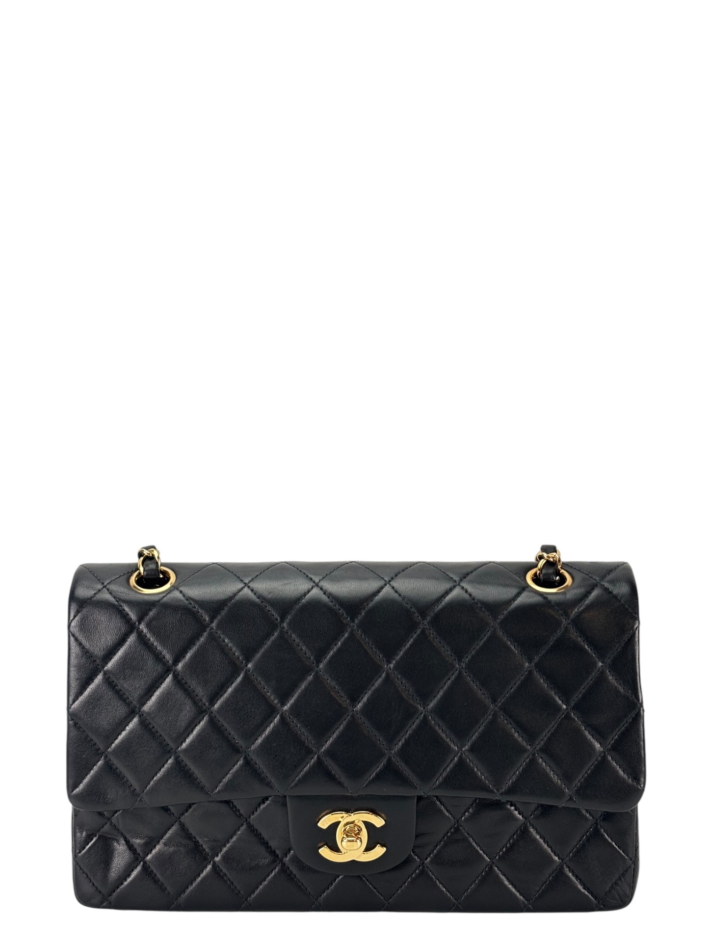 CHANEL - Medium Classic Double Flap Bag Black Lambskin Gold Hardware (CF25)
