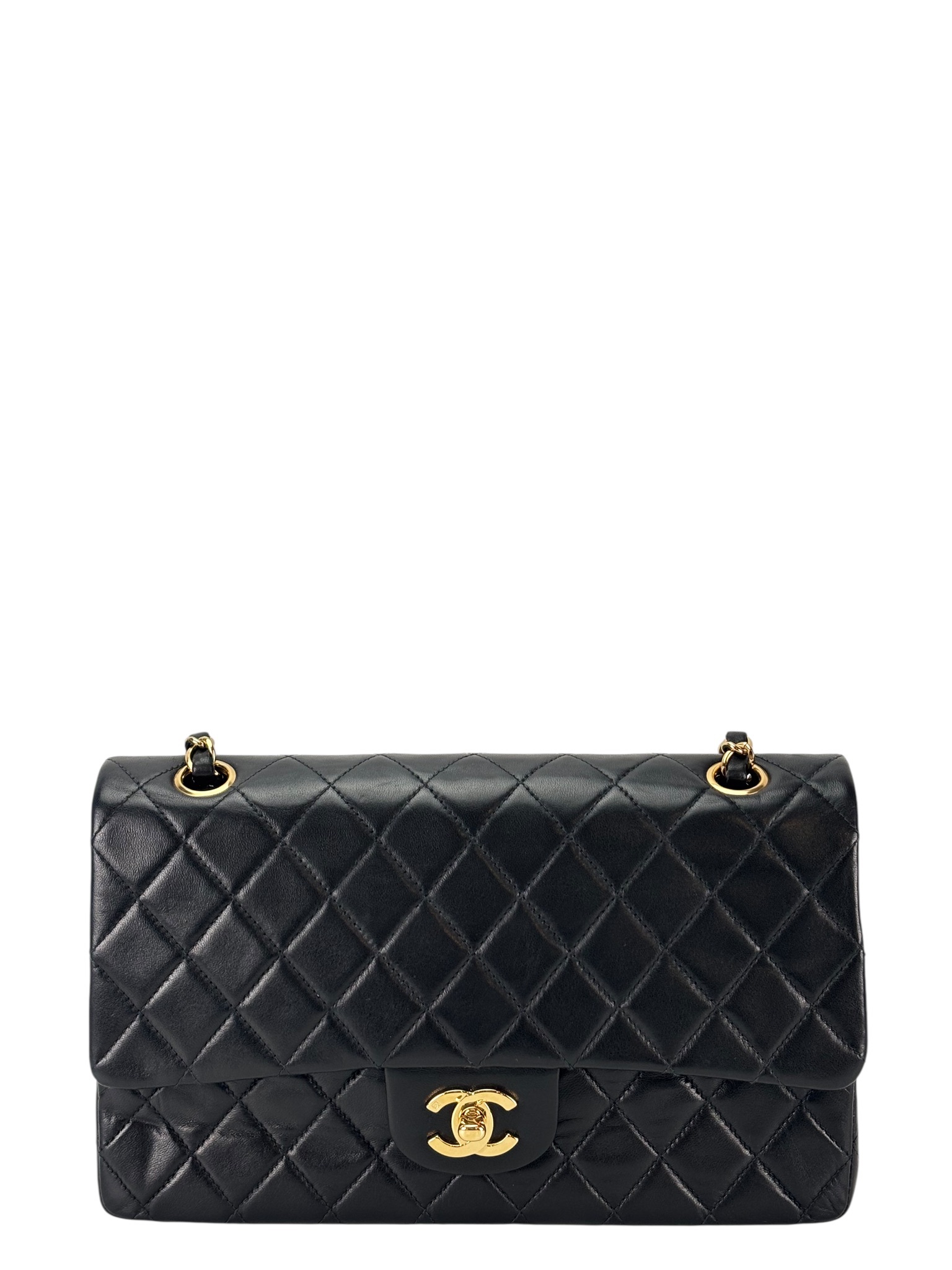 CHANEL - Medium Classic Double Flap Bag Black Lambskin Gold Hardware (CF25)