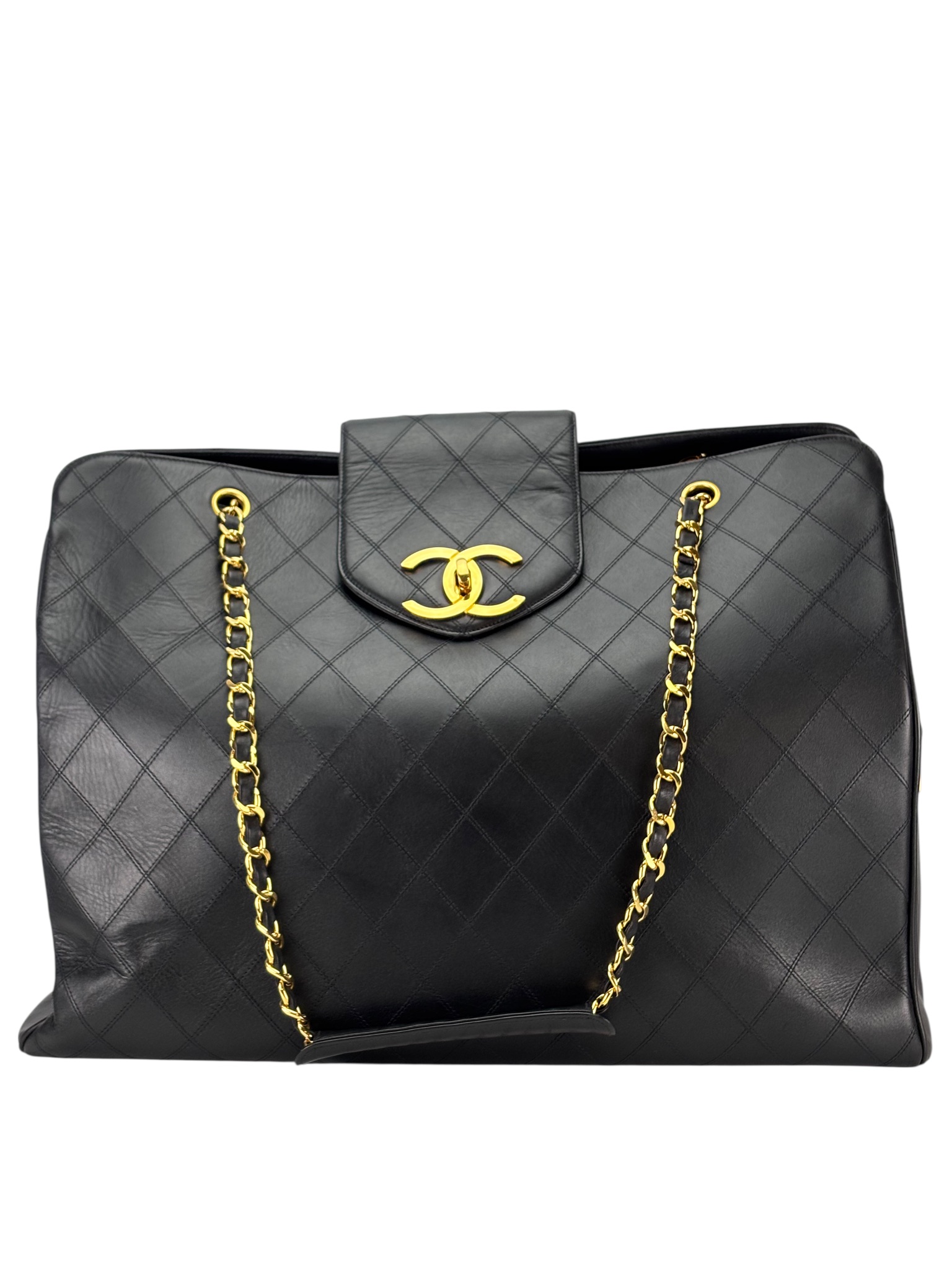 CHANEL - Black Lambskin Supermodel Gold Hardware Boston Bag