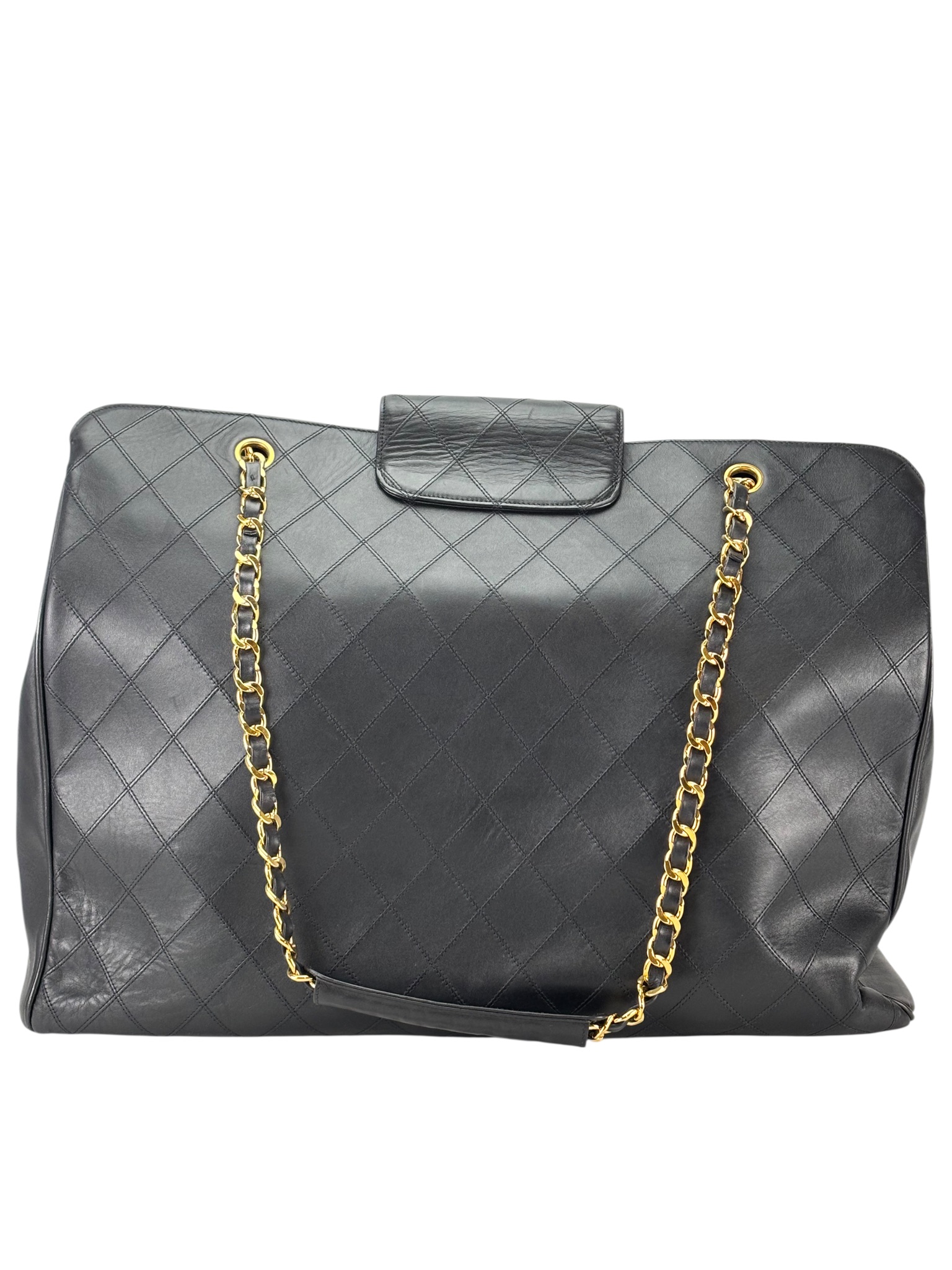 CHANEL - Black Lambskin Supermodel Gold Hardware Boston Bag
