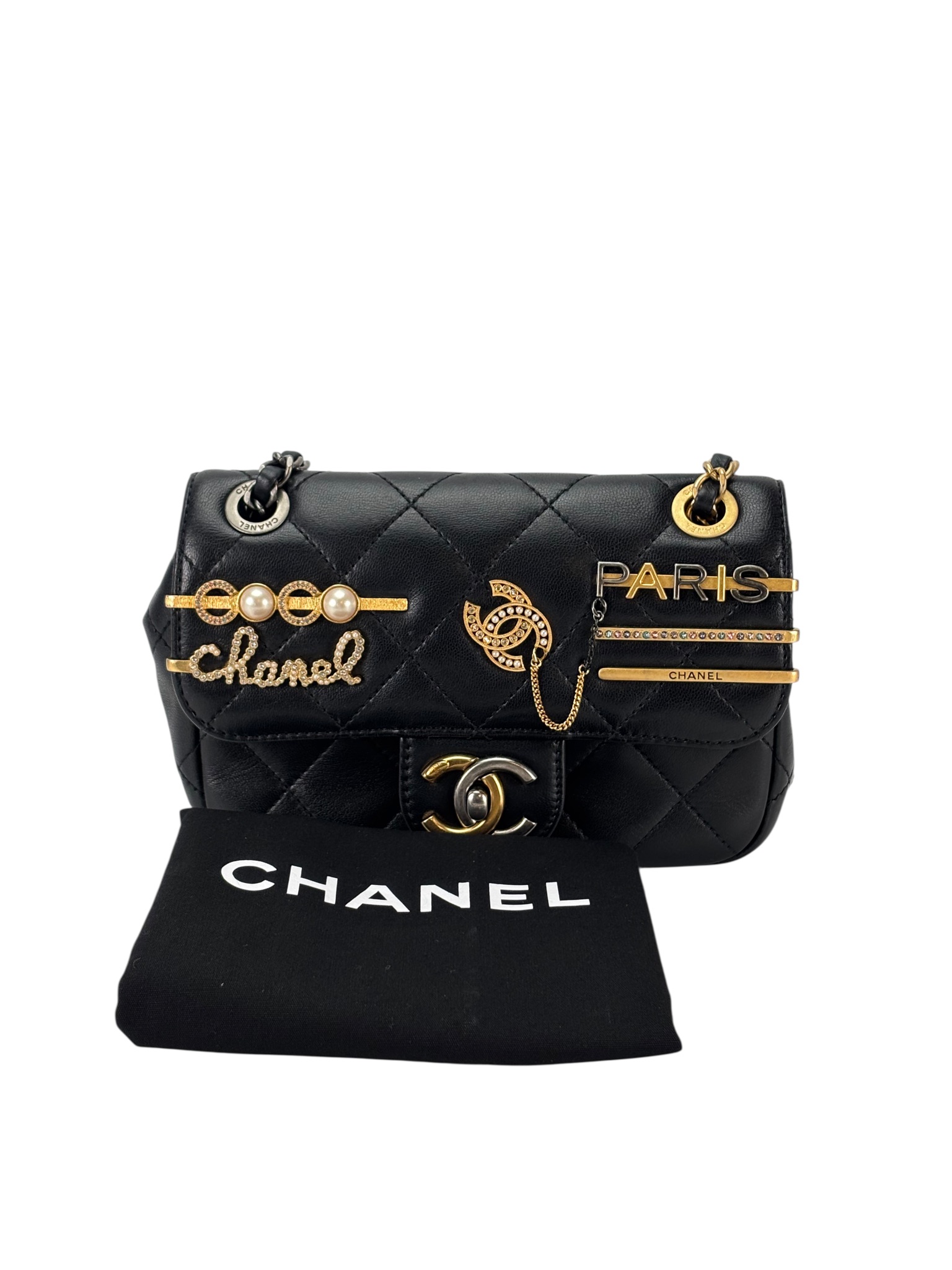 CHANEL - 22C Black Lambskin Matelasse Clip Coco GX Chain Shoulder Bag