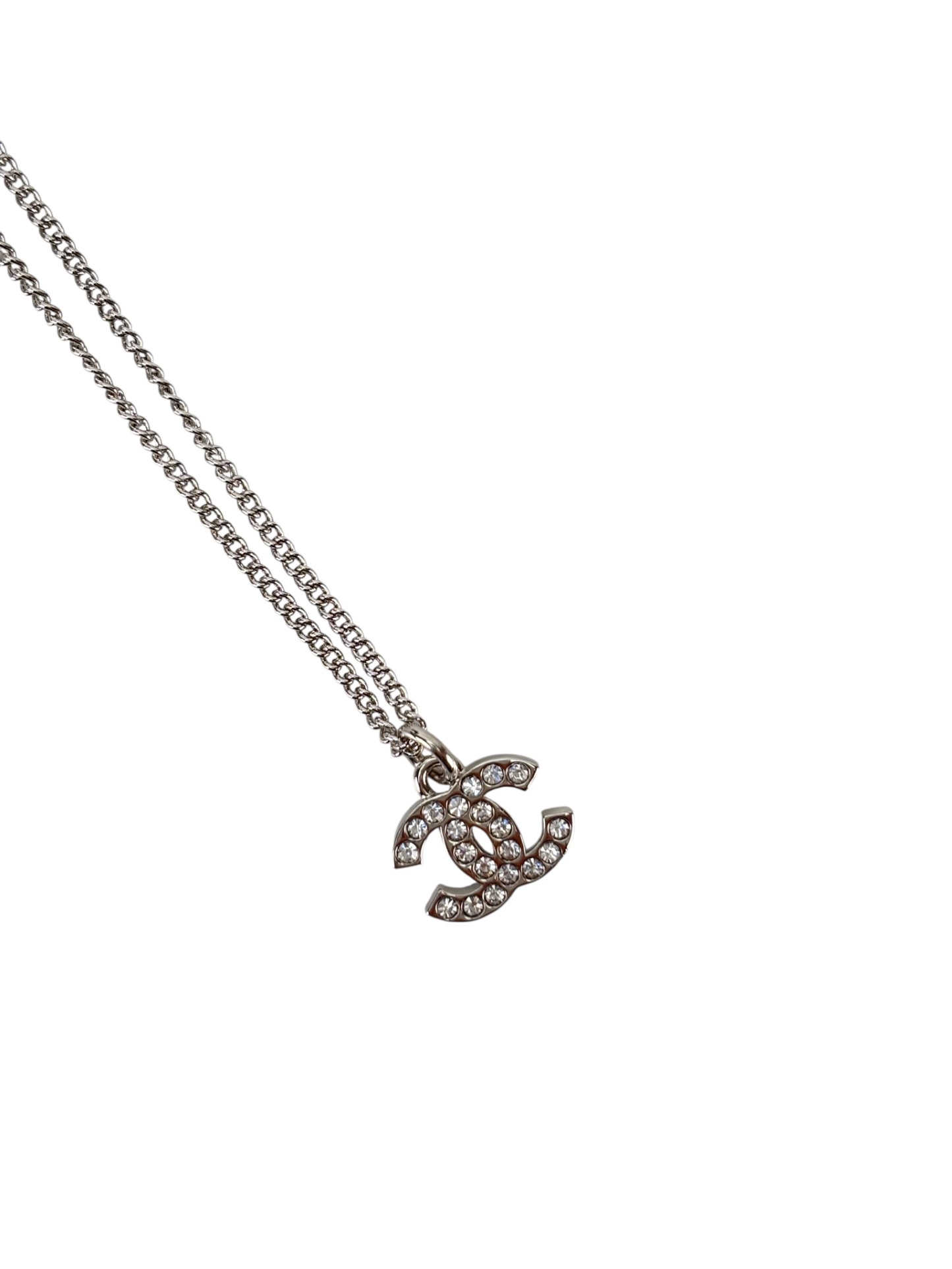 CHANEL - 19V Silver Rhinestone CC Necklace
