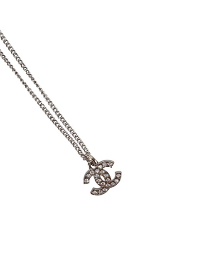 CHANEL - 19V Silver Rhinestone CC Necklace