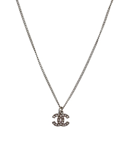CHANEL - 19V Silver Rhinestone CC Necklace
