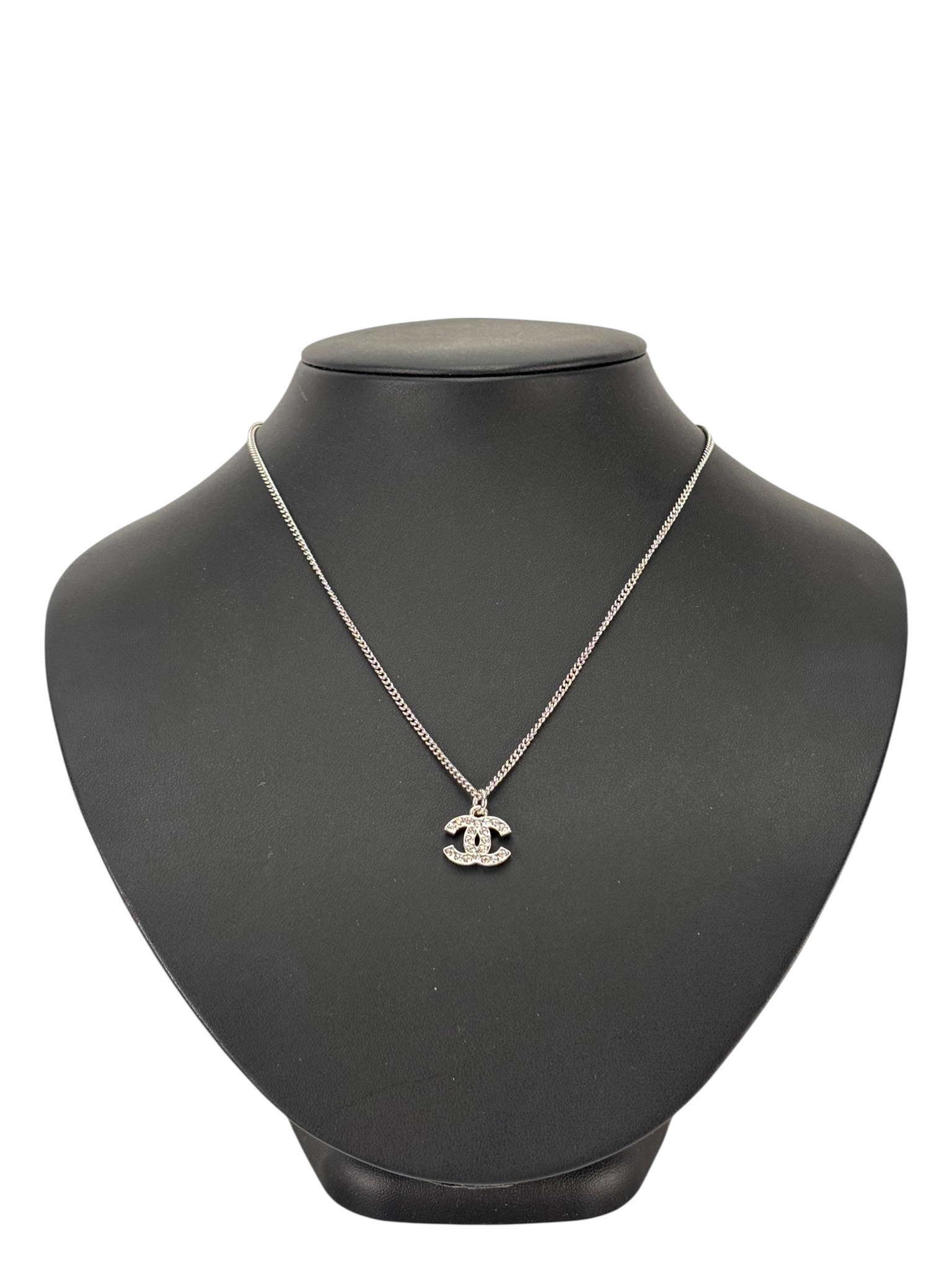 CHANEL - 19V Silver Rhinestone CC Necklace