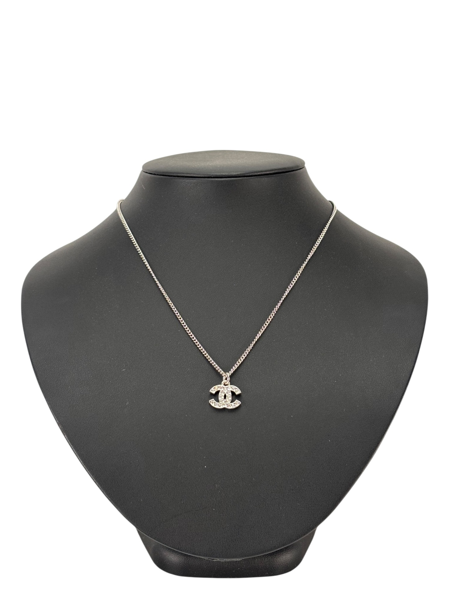 CHANEL - 19V Silver Rhinestone CC Necklace