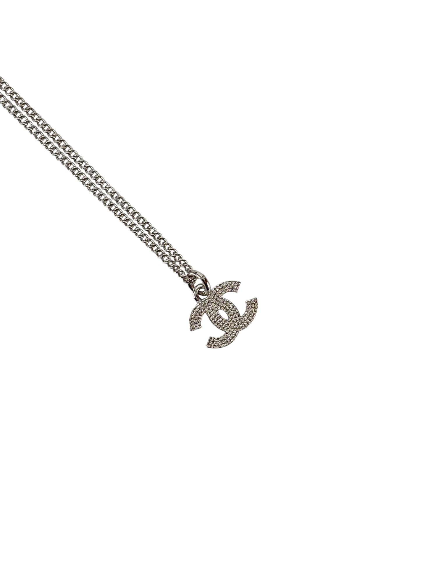 CHANEL - 19V Silver Rhinestone CC Necklace