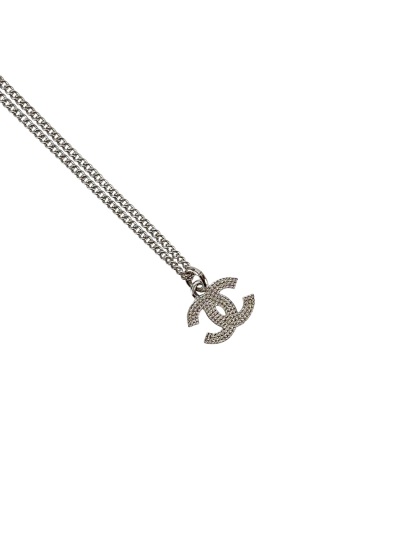 CHANEL - 19V Silver Rhinestone CC Necklace