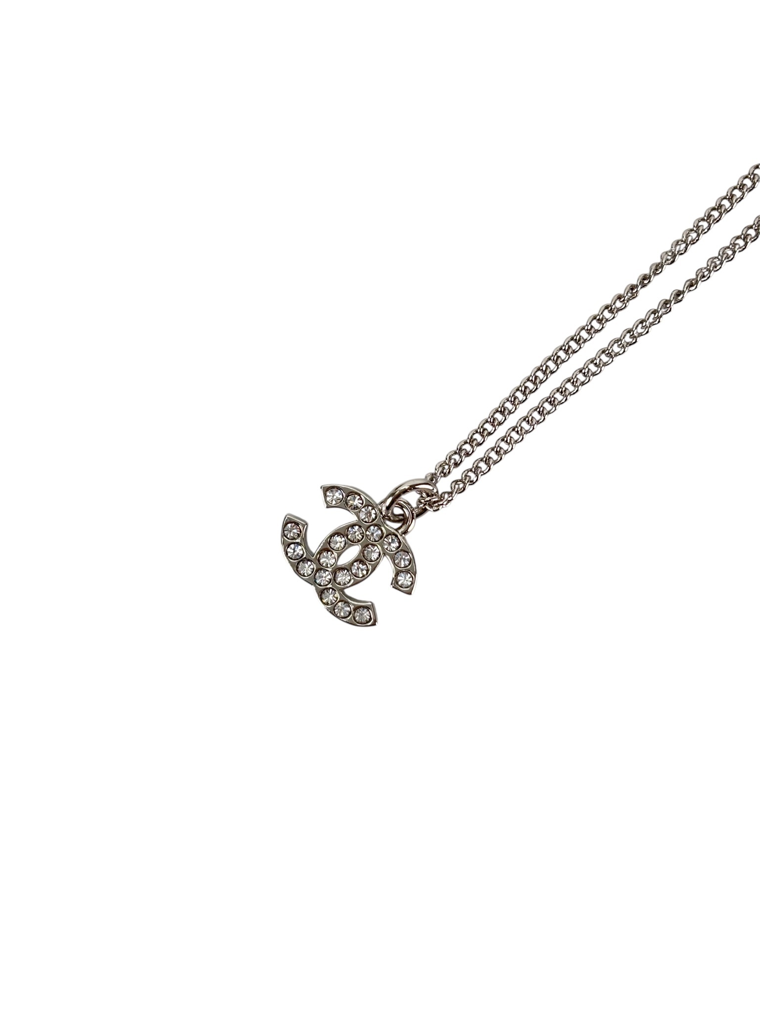CHANEL - 19V Silver Rhinestone CC Necklace