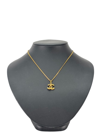 CHANEL - Gold Plated CC Logo Chain Necklace 