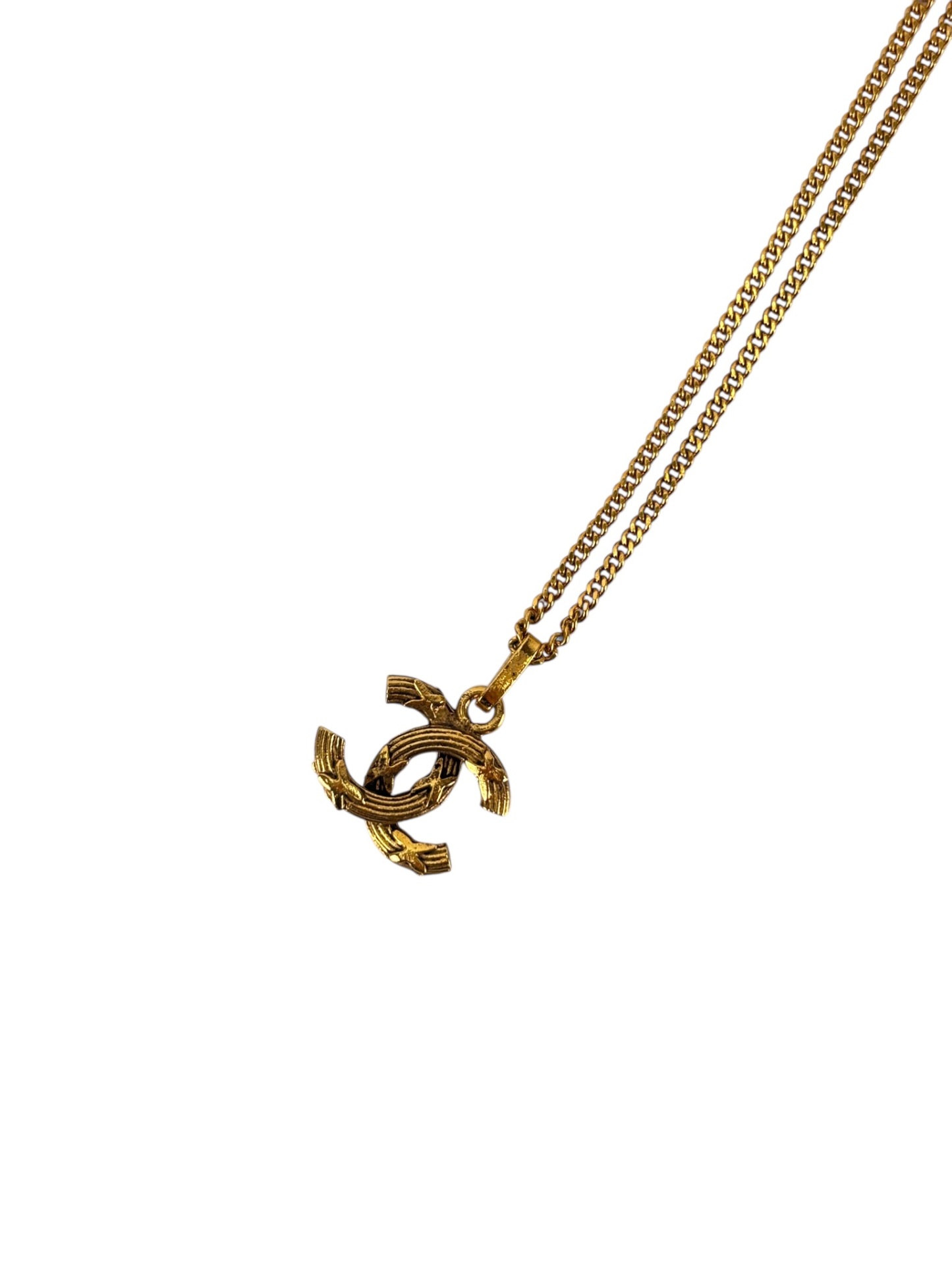 CHANEL - Gold Plated CC Logo Chain Necklace 