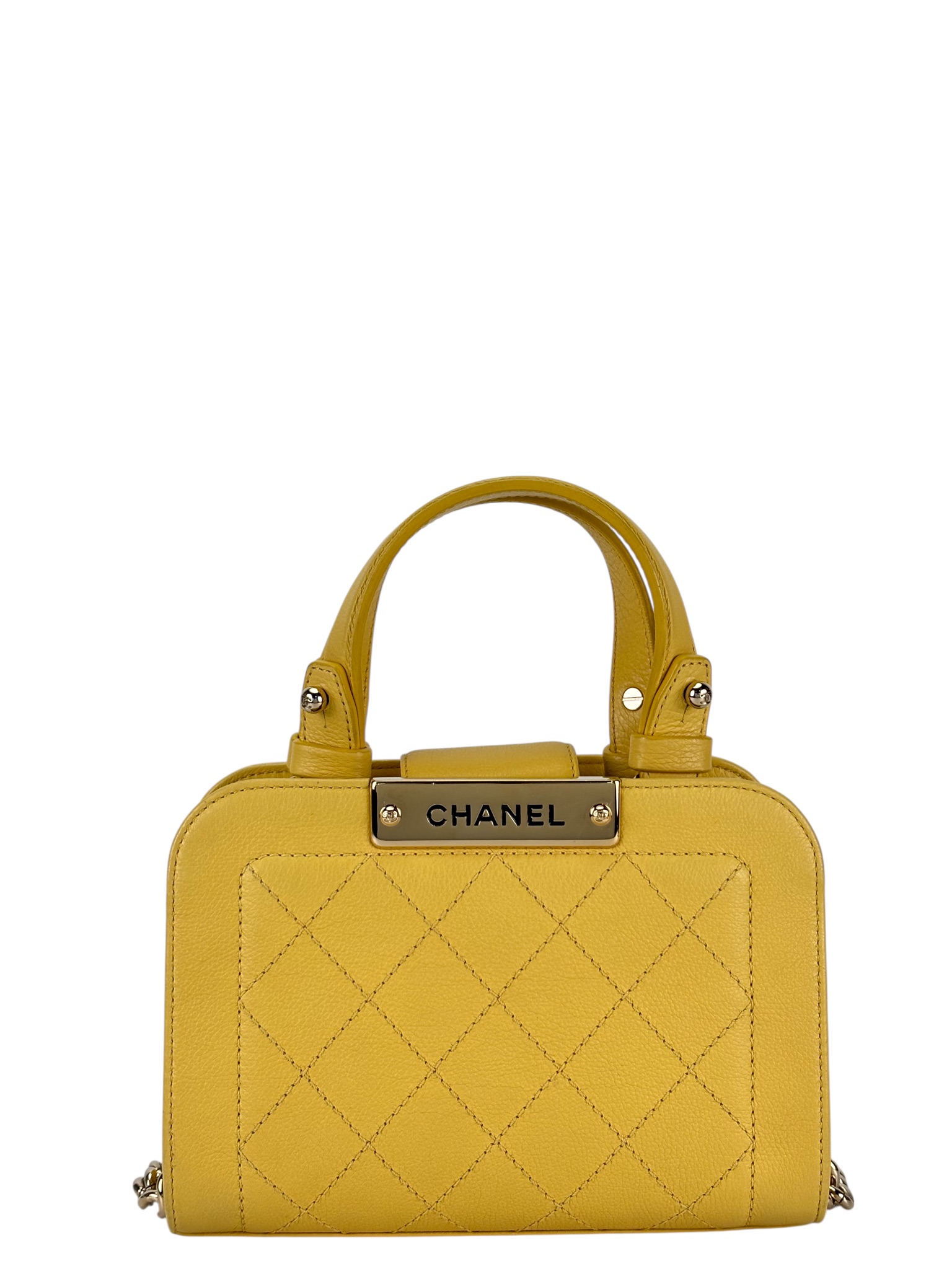 CHANEL - Yellow Caviar Label Click Shopping Bag 