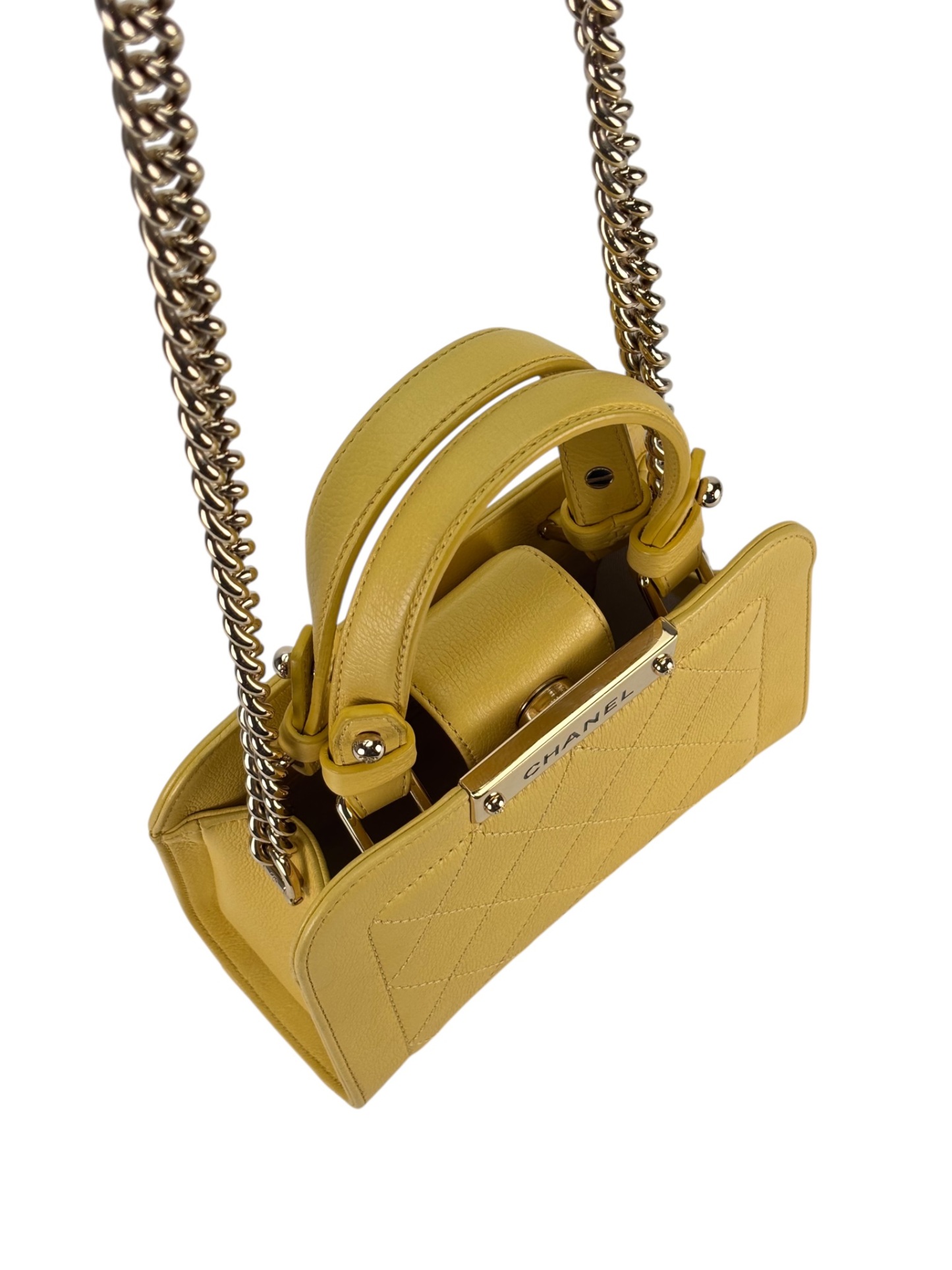 CHANEL - Yellow Caviar Label Click Shopping Bag 