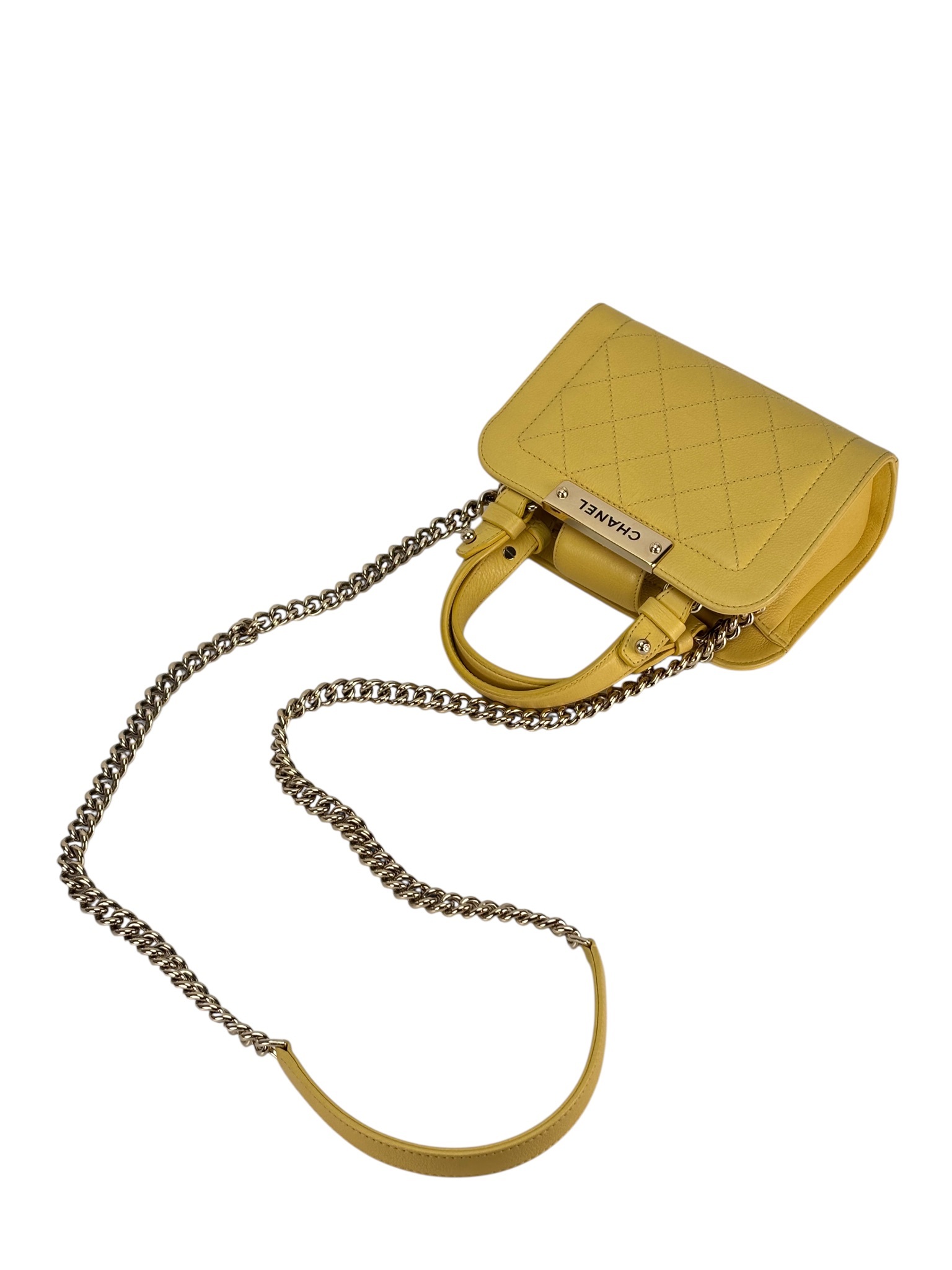 CHANEL - Yellow Caviar Label Click Shopping Bag 