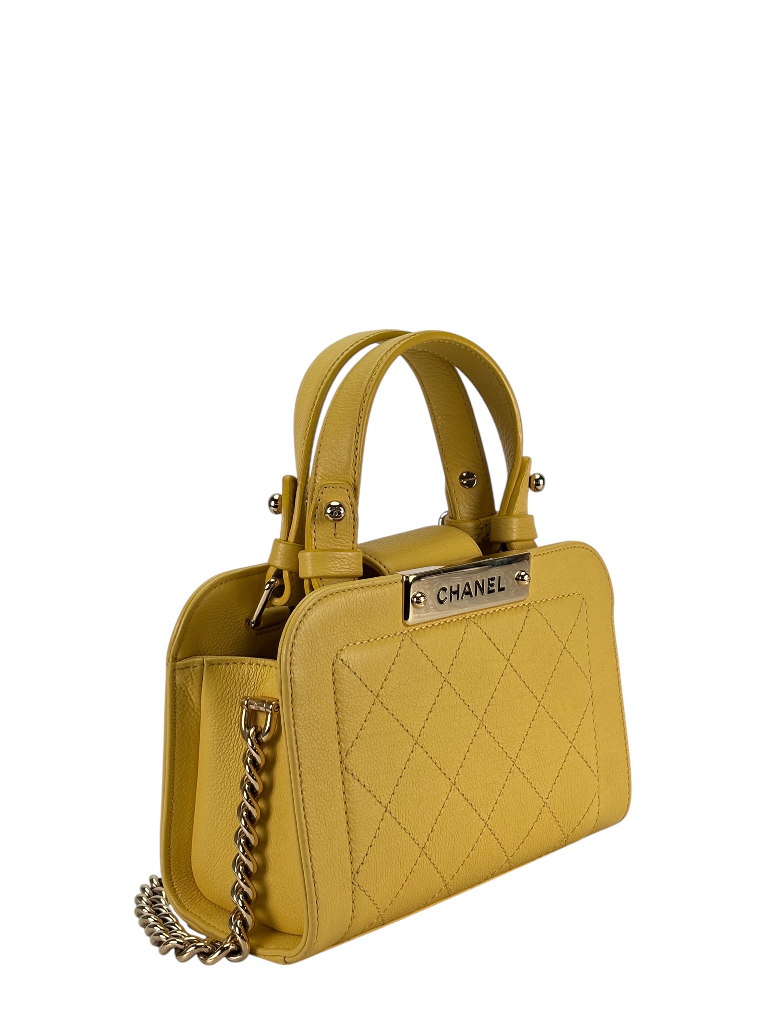 CHANEL - Yellow Caviar Label Click Shopping Bag 