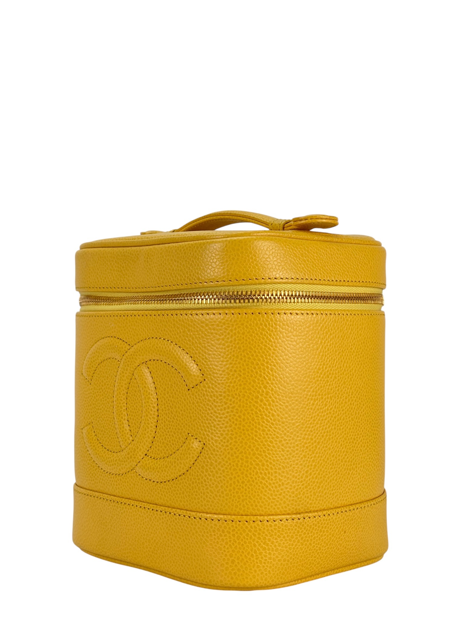 CHANEL -  Yellow Cosmetic Bag Caviar