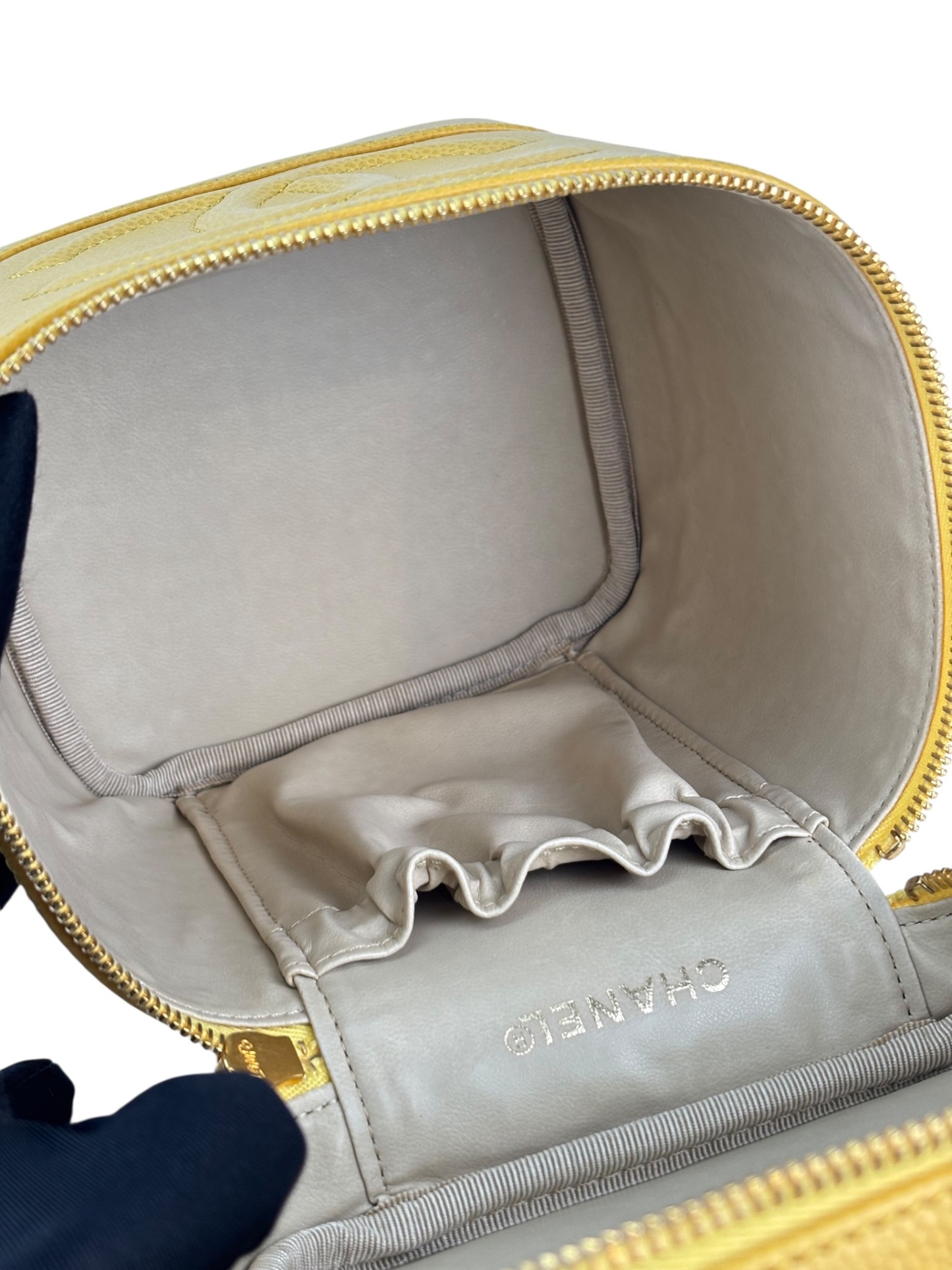 CHANEL -  Yellow Cosmetic Bag Caviar