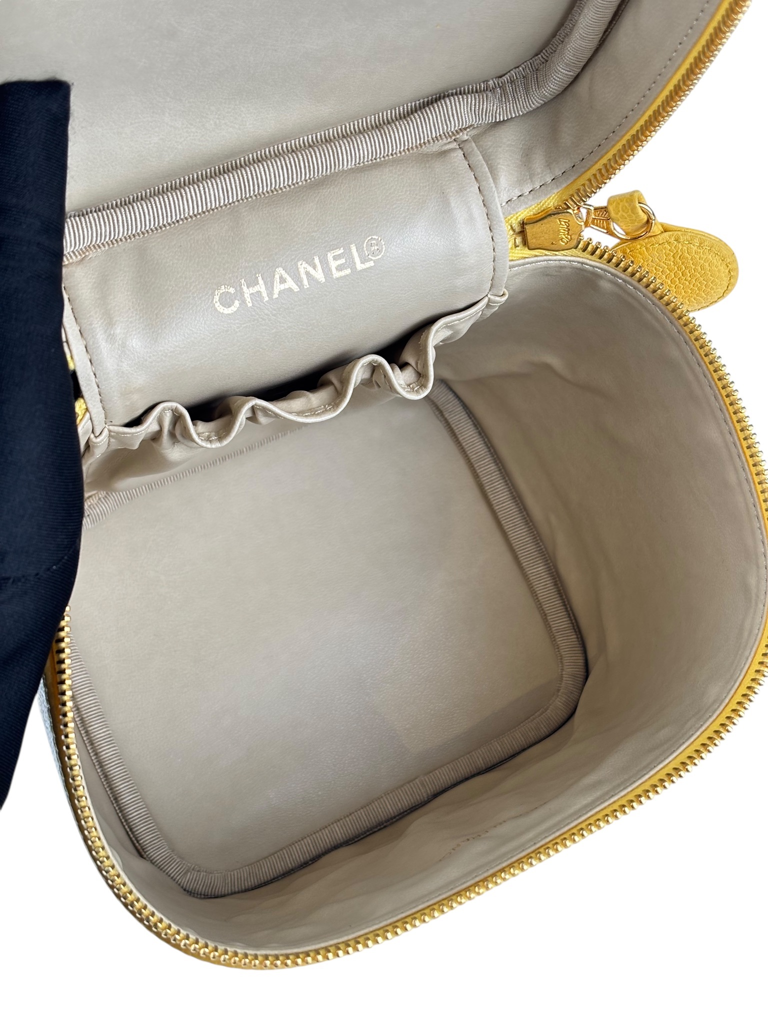 CHANEL -  Yellow Cosmetic Bag Caviar