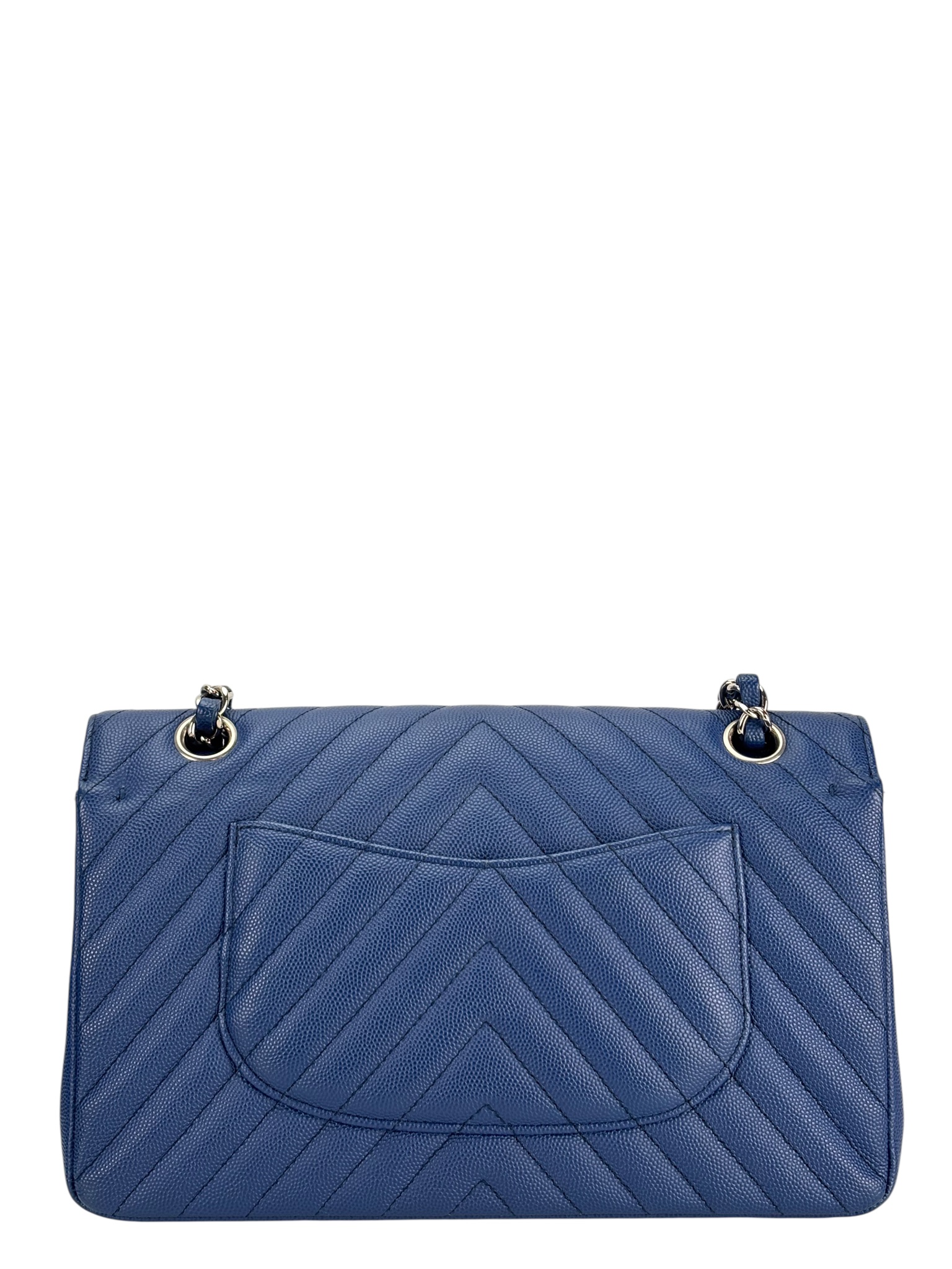 CHANEL - Medium Classic Double Flap Bag Blue Caviar Sliver Hardware (CF25)