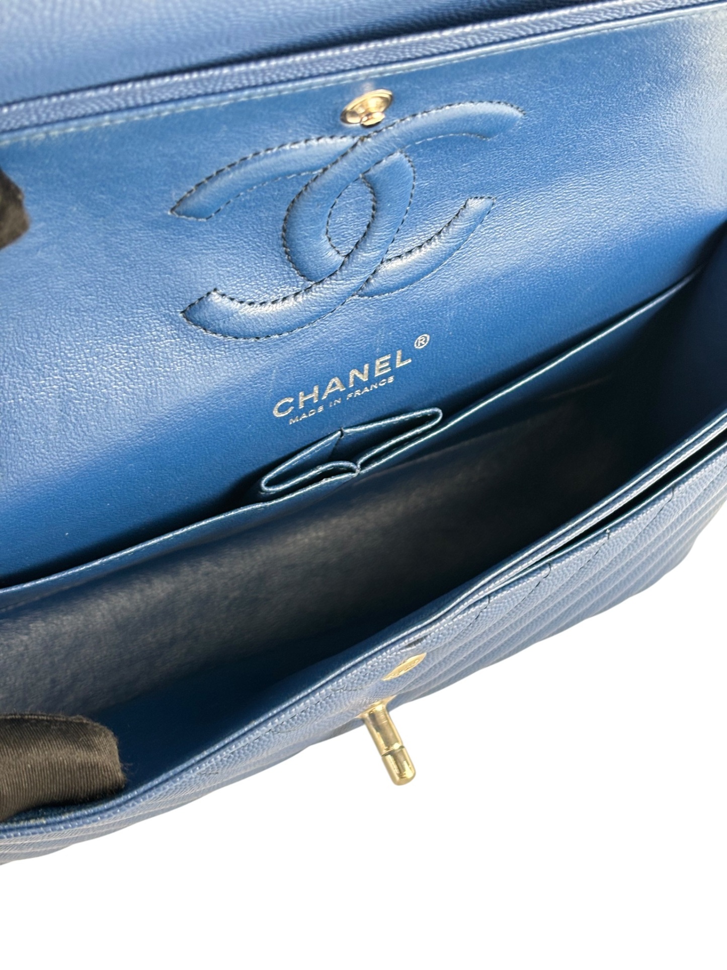 CHANEL - Medium Classic Double Flap Bag Blue Caviar Sliver Hardware (CF25)