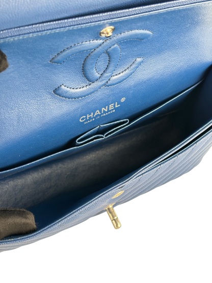 CHANEL - Medium Classic Double Flap Bag Blue Caviar Sliver Hardware (CF25)
