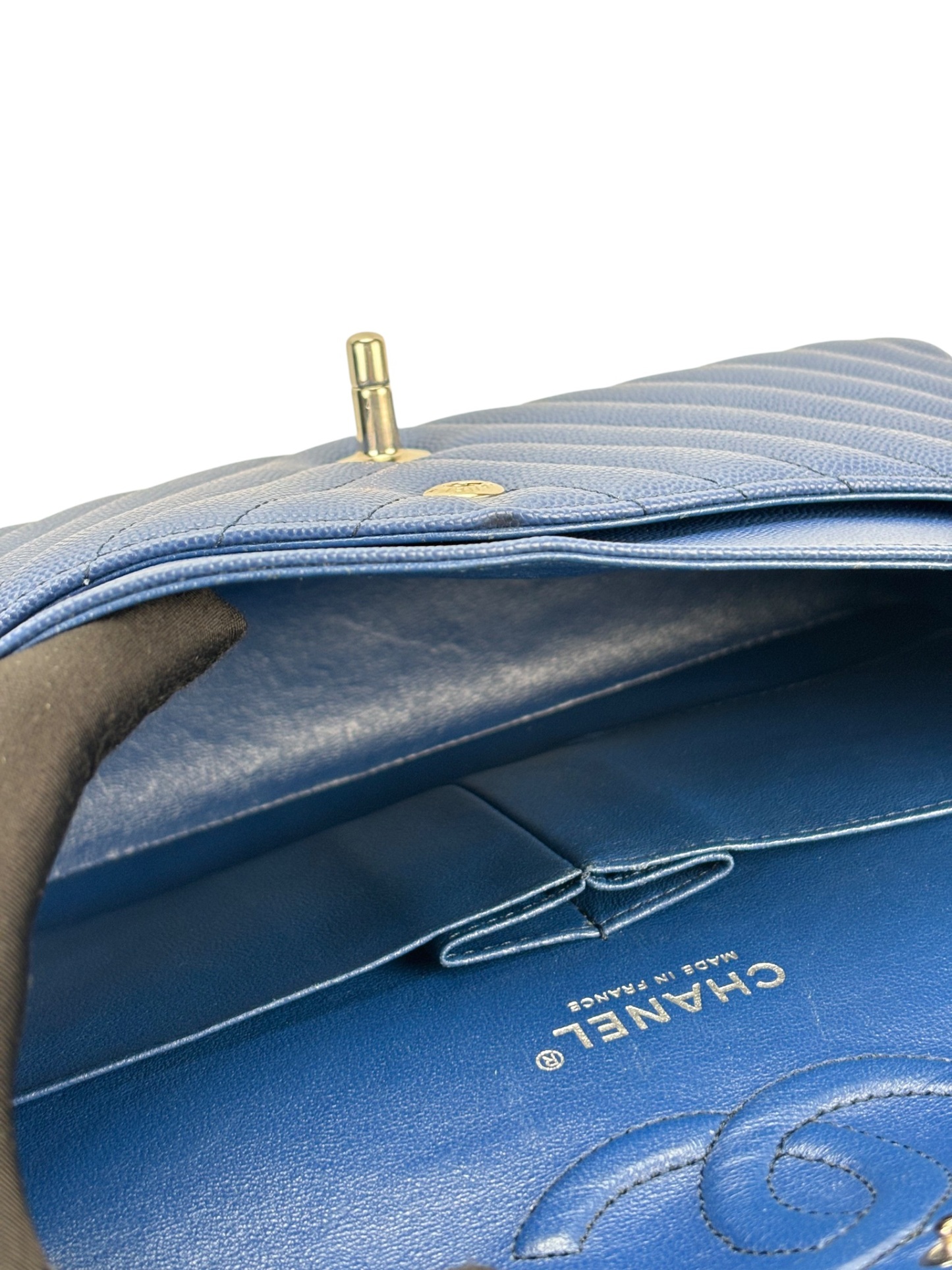 CHANEL - Medium Classic Double Flap Bag Blue Caviar Sliver Hardware (CF25)