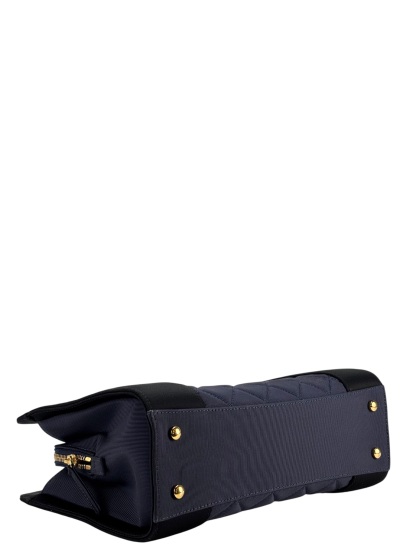 CHANEL - Canvas Satin Mademoiselle Tote Bag Blue Black