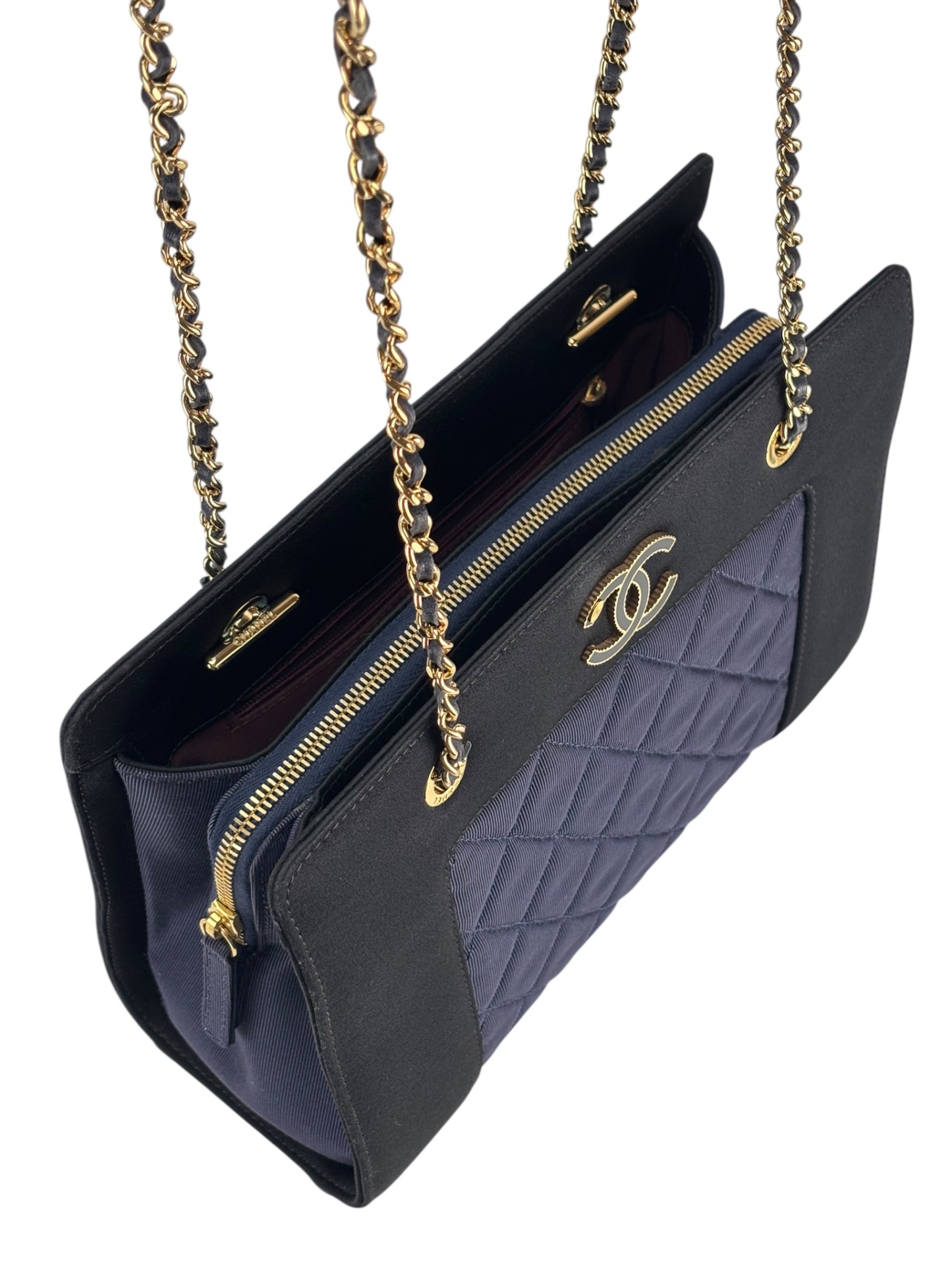 CHANEL - Canvas Satin Mademoiselle Tote Bag Blue Black