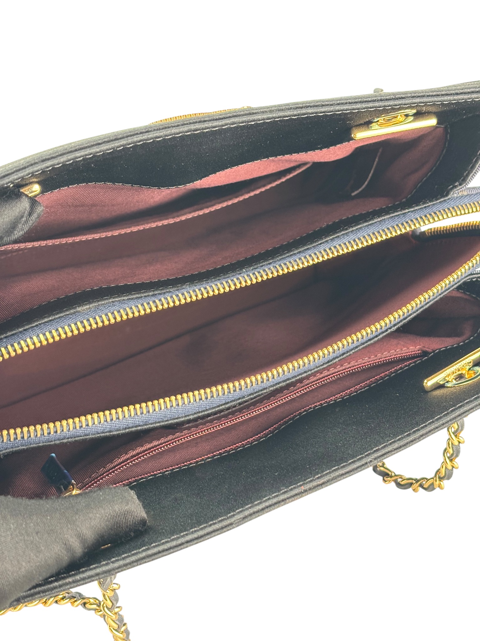 CHANEL - Canvas Satin Mademoiselle Tote Bag Blue Black