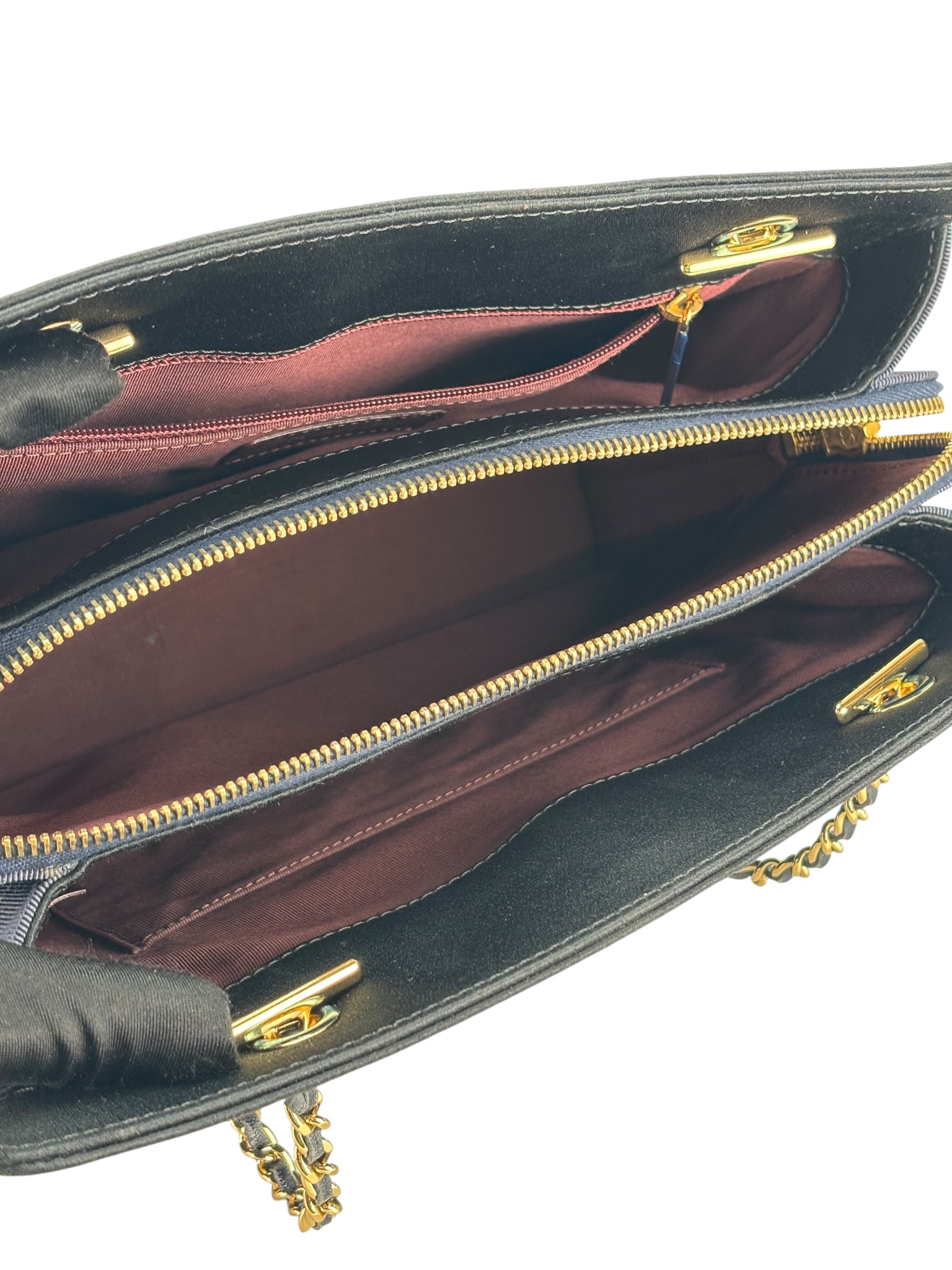 CHANEL - Canvas Satin Mademoiselle Tote Bag Blue Black