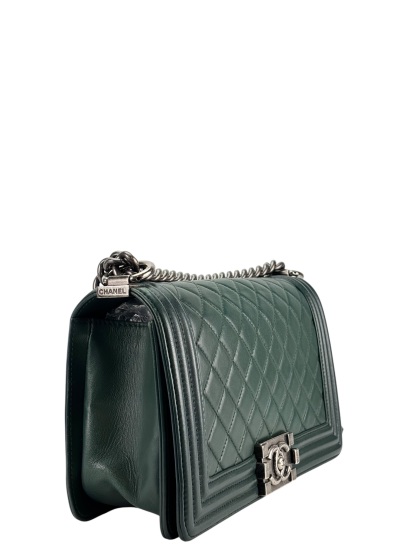 CHANEL - Medium Boy Flap Bag Green Lambskin Metal 
