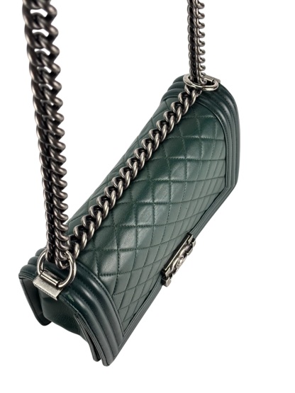 CHANEL - Medium Boy Flap Bag Green Lambskin Metal 