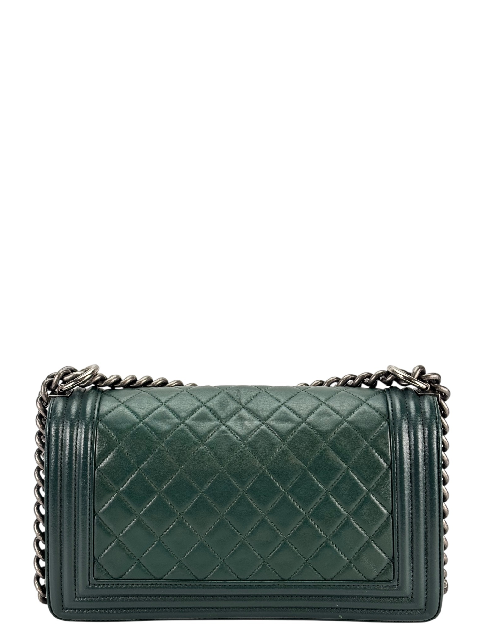 CHANEL - Medium Boy Flap Bag Green Lambskin Metal 
