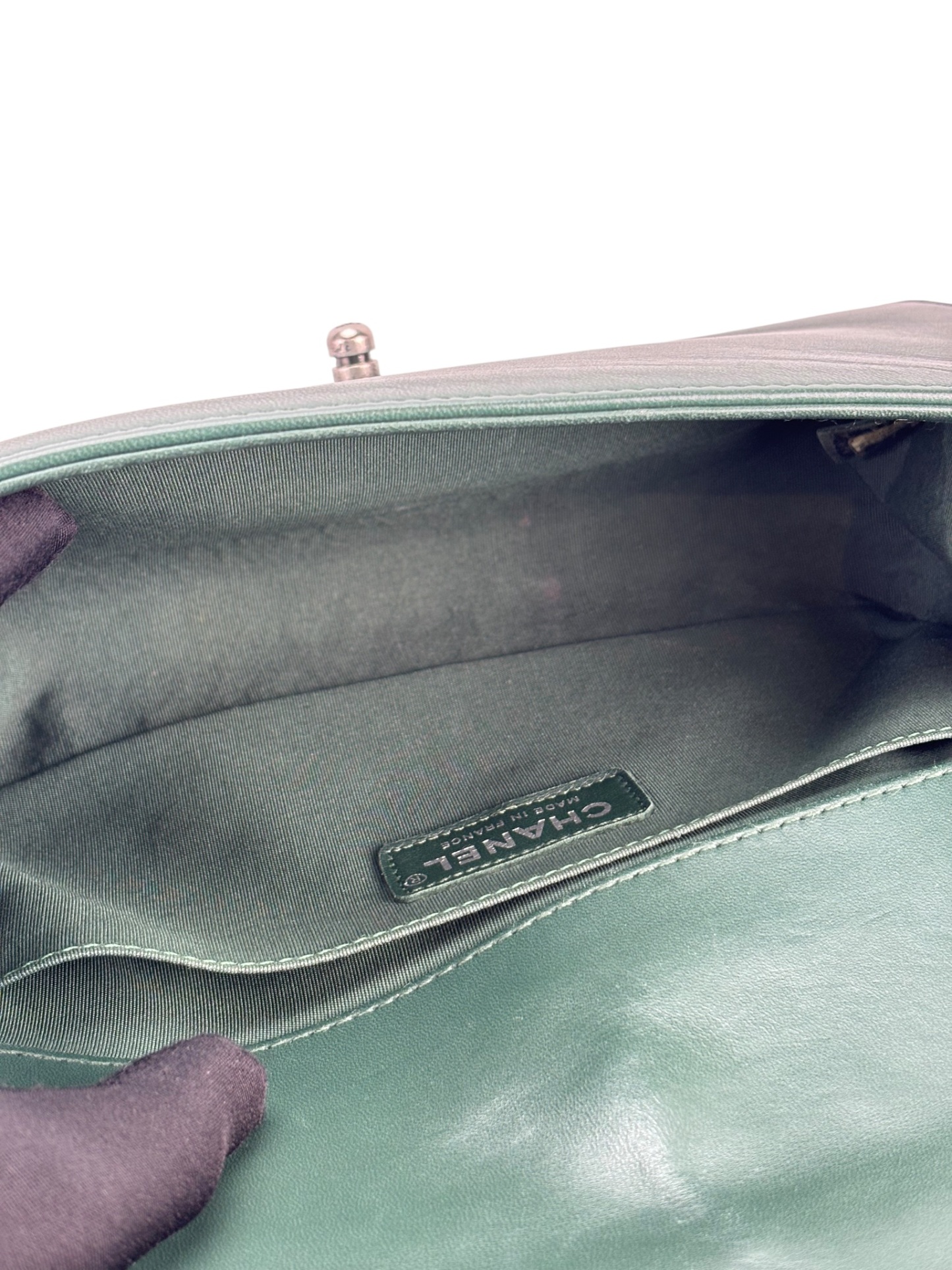 CHANEL - Medium Boy Flap Bag Green Lambskin Metal 