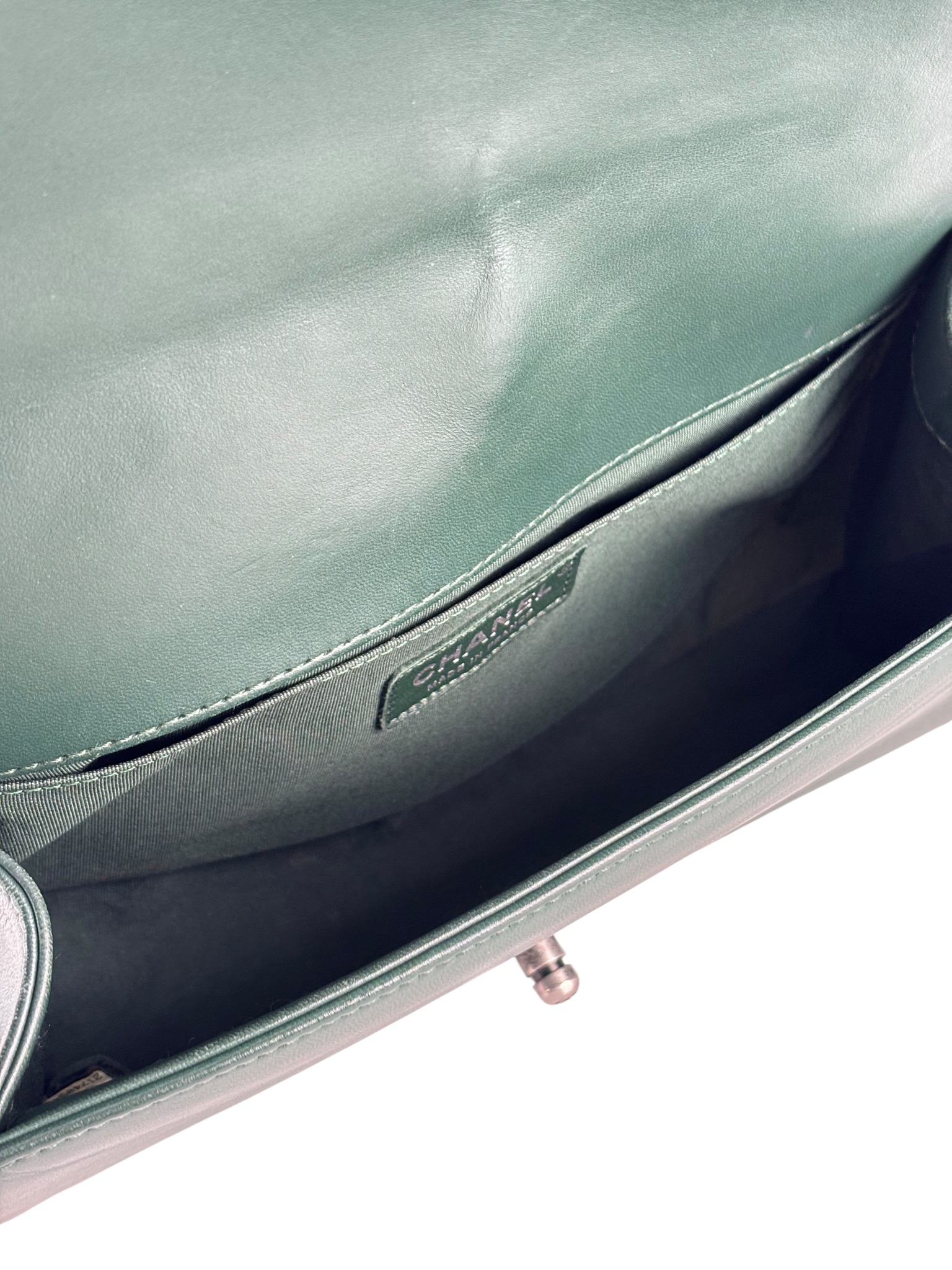 CHANEL - Medium Boy Flap Bag Green Lambskin Metal 