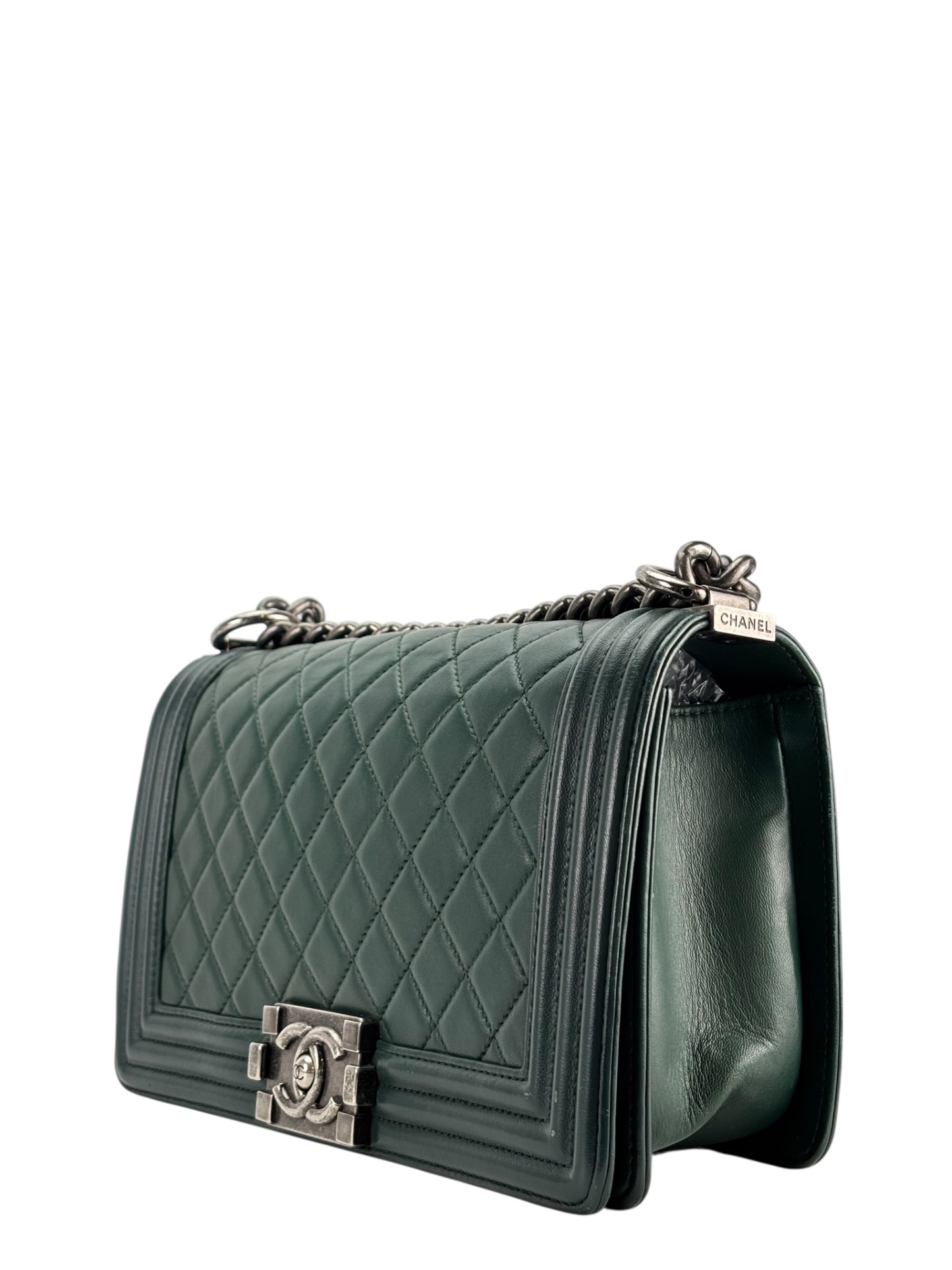 CHANEL - Medium Boy Flap Bag Green Lambskin Metal 