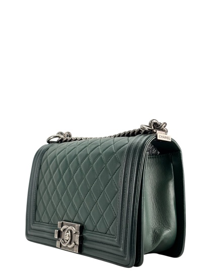 CHANEL - Medium Boy Flap Bag Green Lambskin Metal 