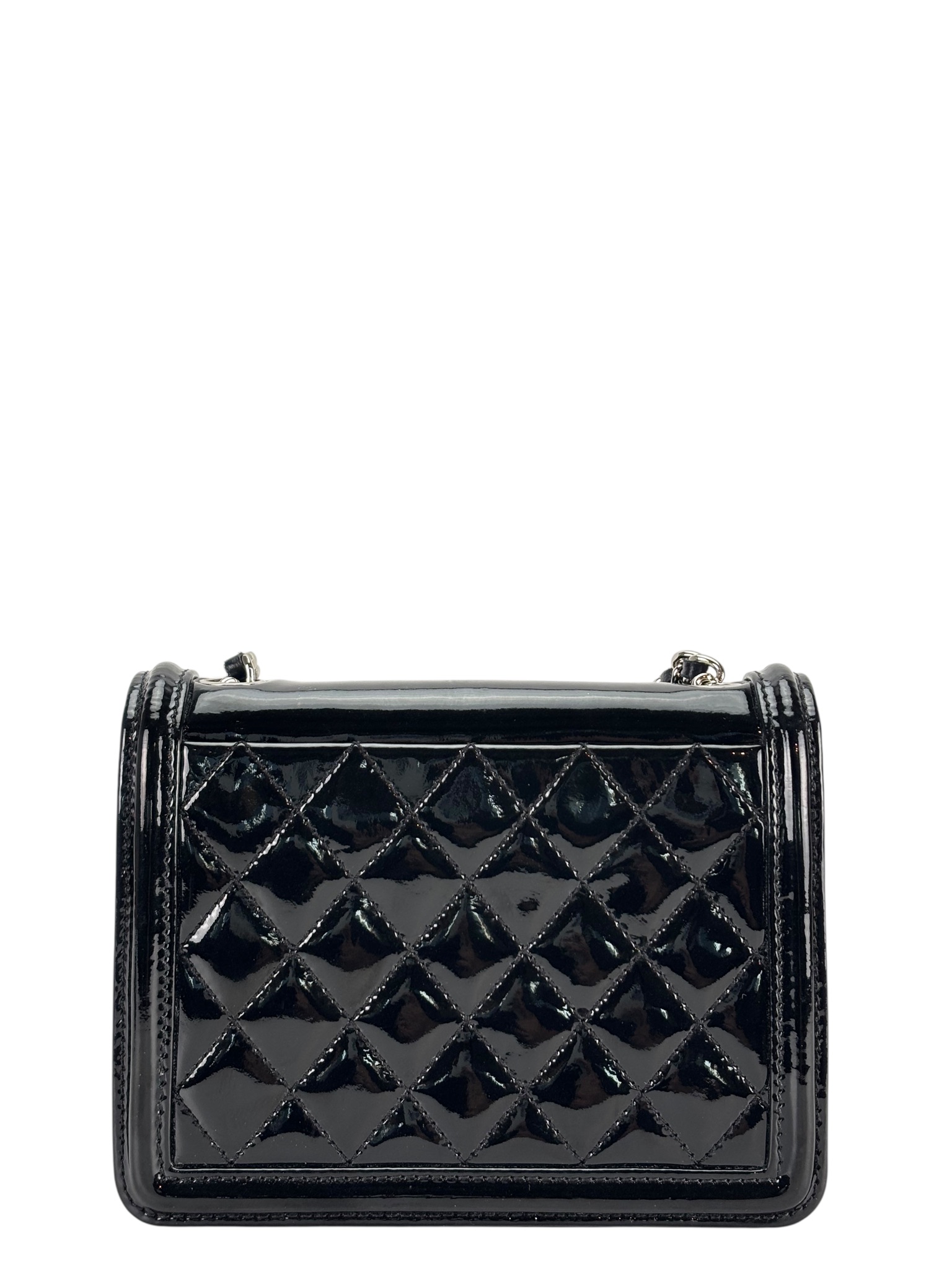 CHANEL - Lego Boy Canvas Plastic Chain Shoulder Bag Black White Silver Hardware