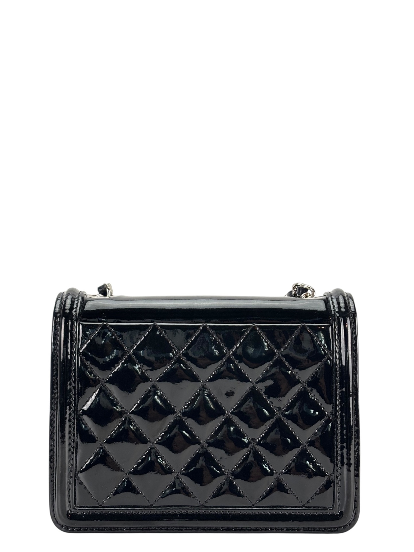 CHANEL - Lego Boy Canvas Plastic Chain Shoulder Bag Black White Silver Hardware