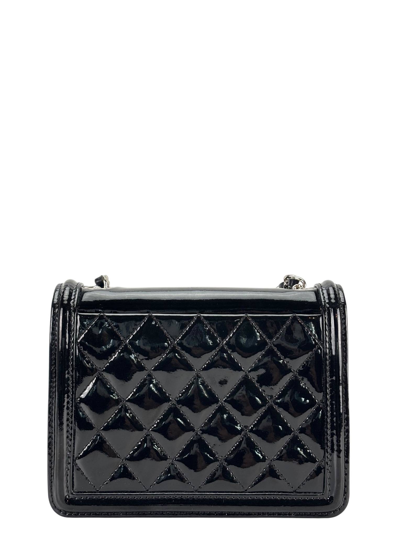 CHANEL - Lego Boy Canvas Plastic Chain Shoulder Bag Black White Silver Hardware