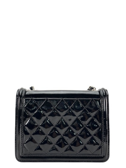 CHANEL - Lego Boy Canvas Plastic Chain Shoulder Bag Black White Silver Hardware