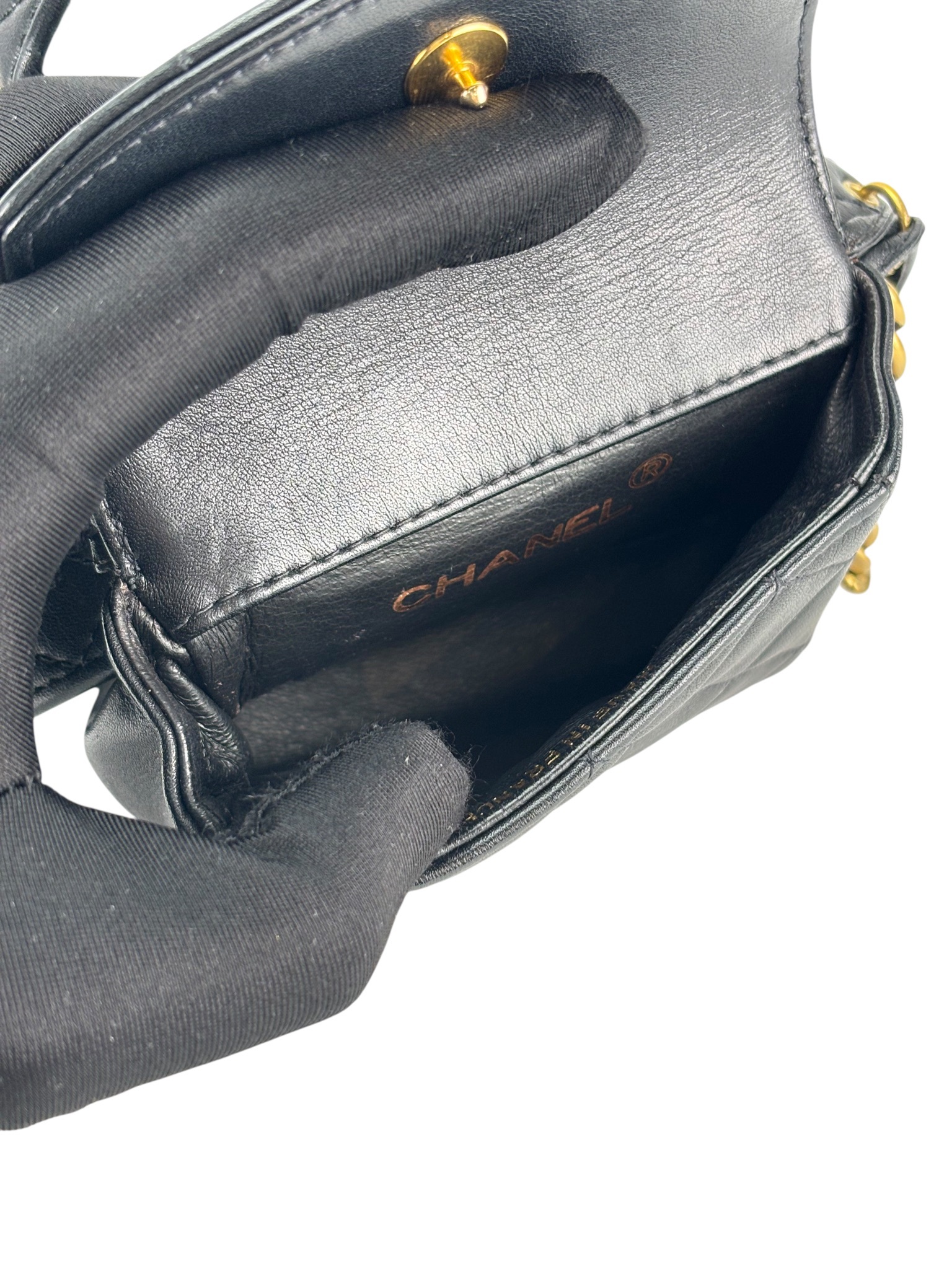 CHANEL - Black Lambskin Medallion Belt Chain Bag 