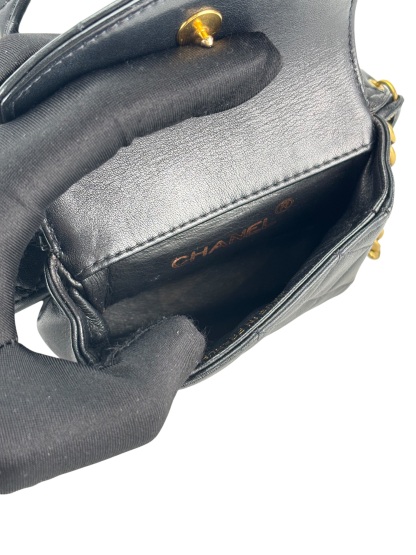 CHANEL - Black Lambskin Medallion Belt Chain Bag 