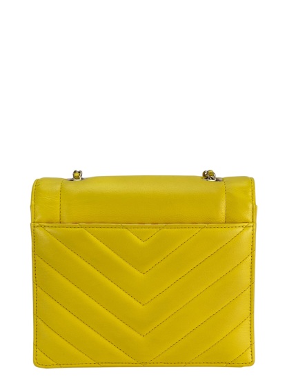 CHANEL - Yellow Calfskin Quilted Chevron Small Envelope Flap Bag