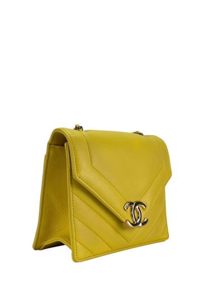 CHANEL - Yellow Calfskin Quilted Chevron Small Envelope Flap Bag