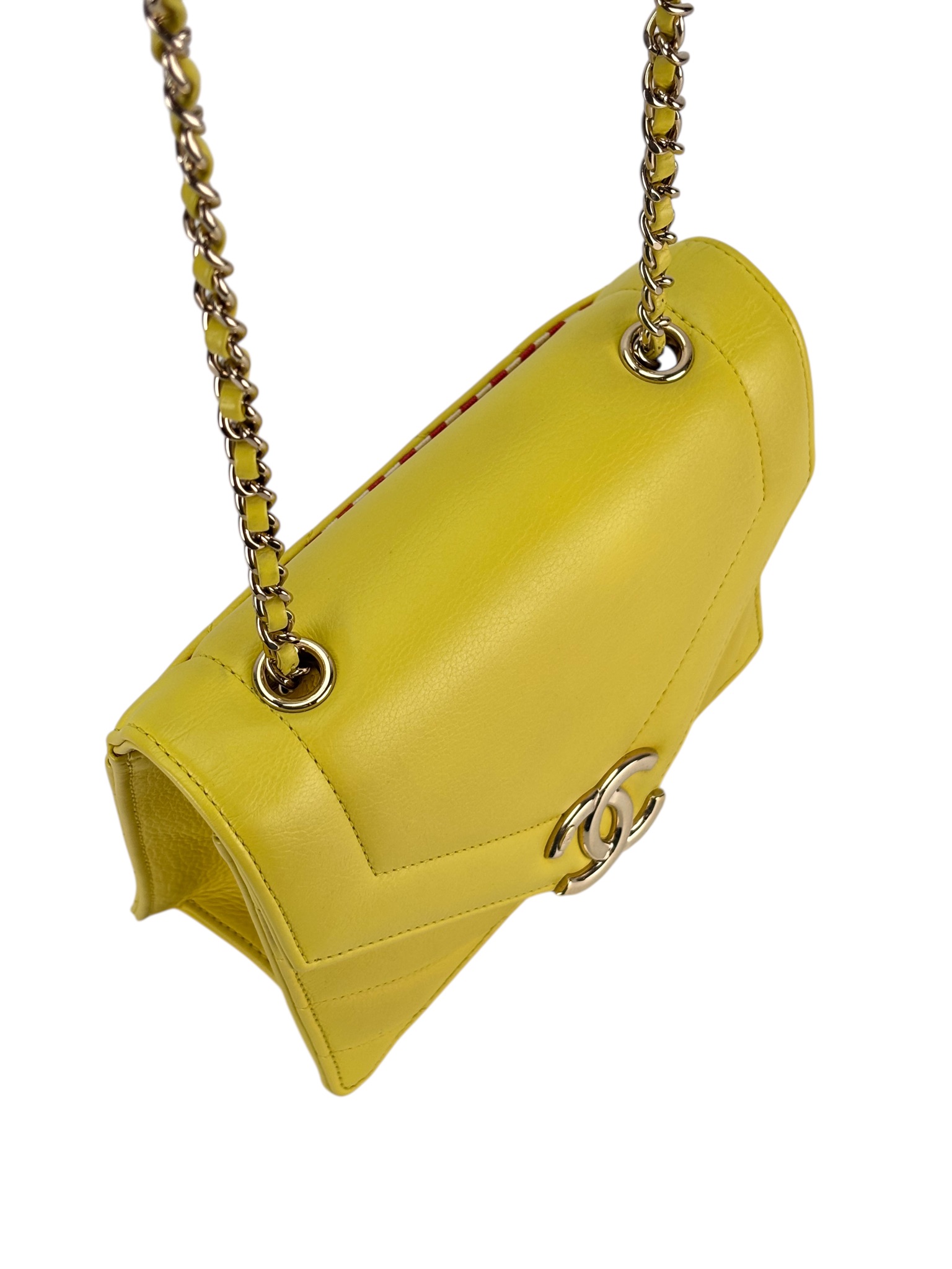 CHANEL - Yellow Calfskin Quilted Chevron Small Envelope Flap Bag