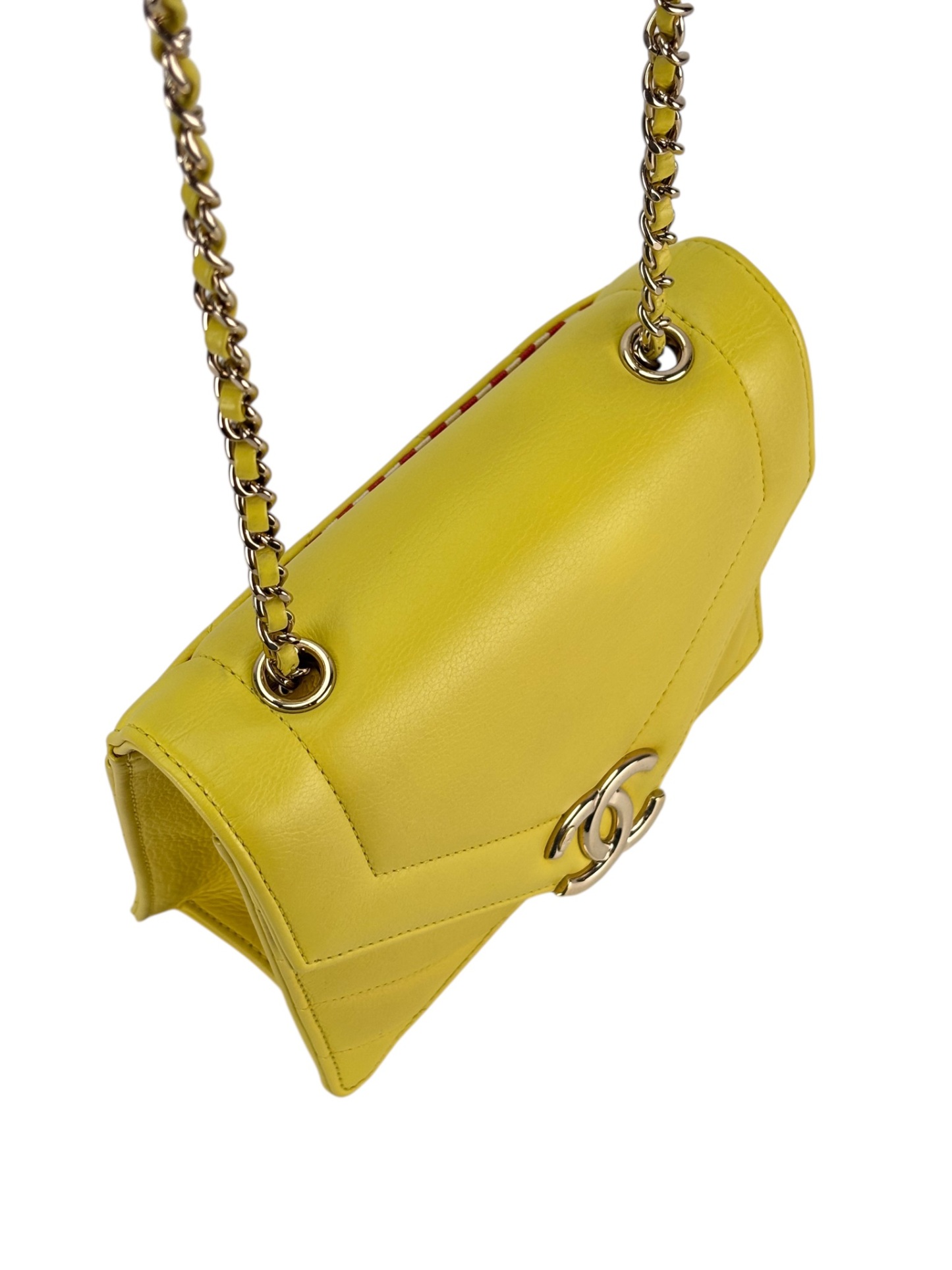 CHANEL - Yellow Calfskin Quilted Chevron Small Envelope Flap Bag