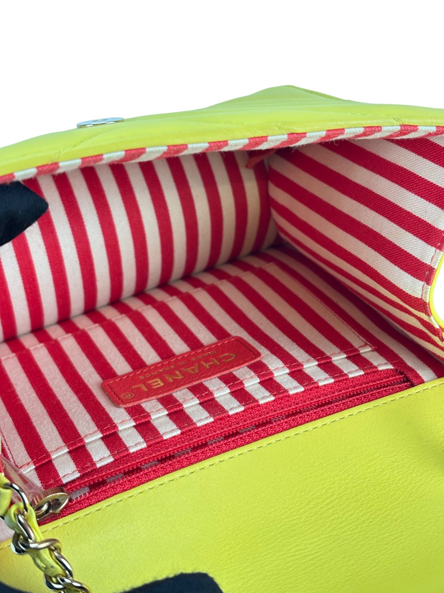 CHANEL - Yellow Calfskin Quilted Chevron Small Envelope Flap Bag