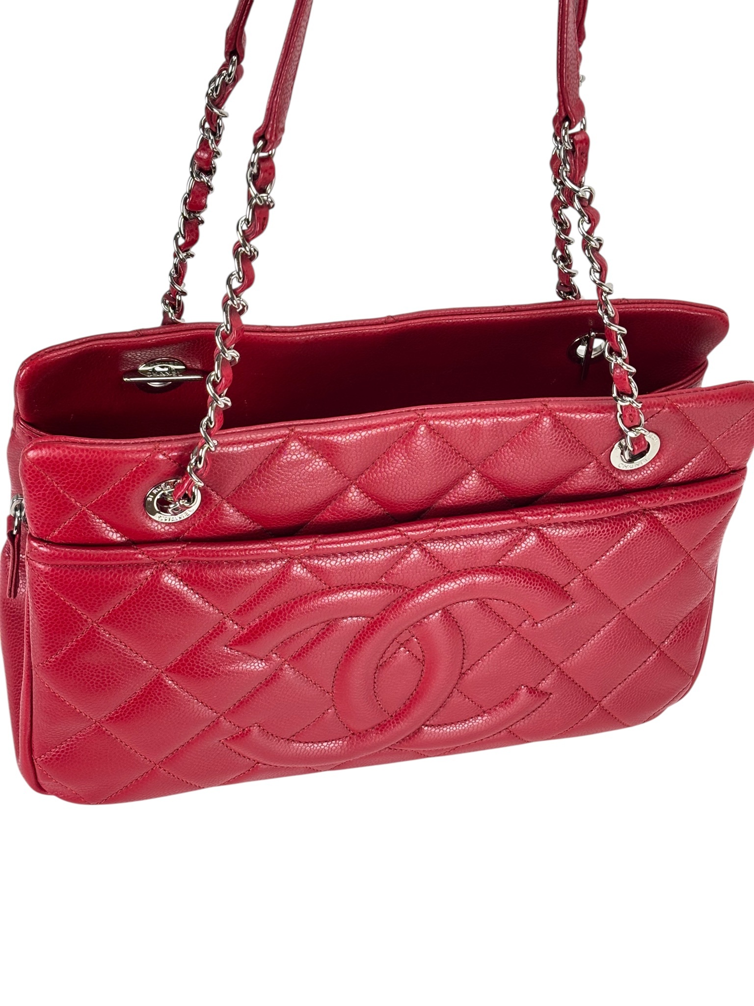 CHANEL - Red Caviar Quilted Large Timeless CC Soft Tote Bag
