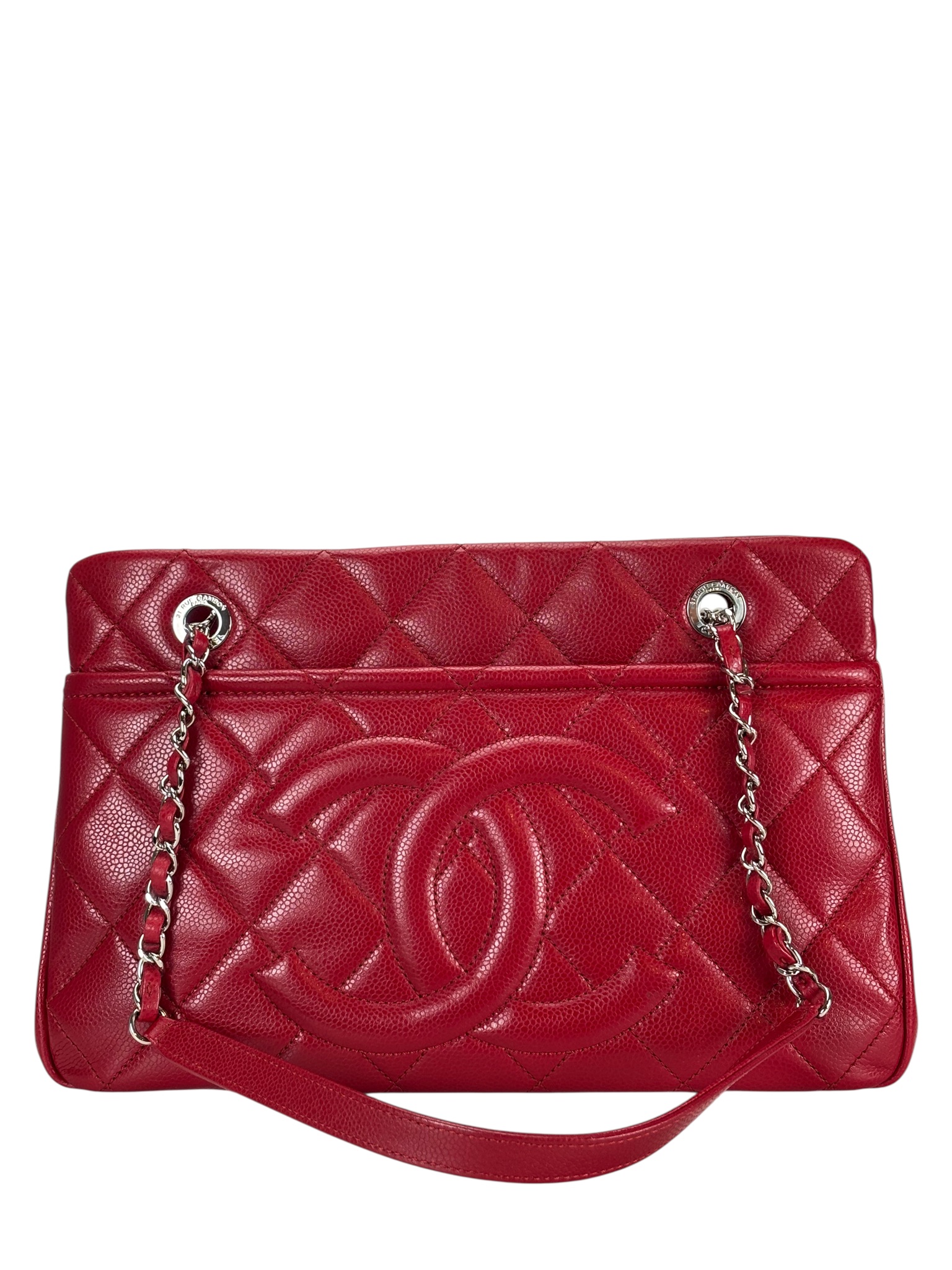CHANEL - Red Caviar Quilted Large Timeless CC Soft Tote Bag
